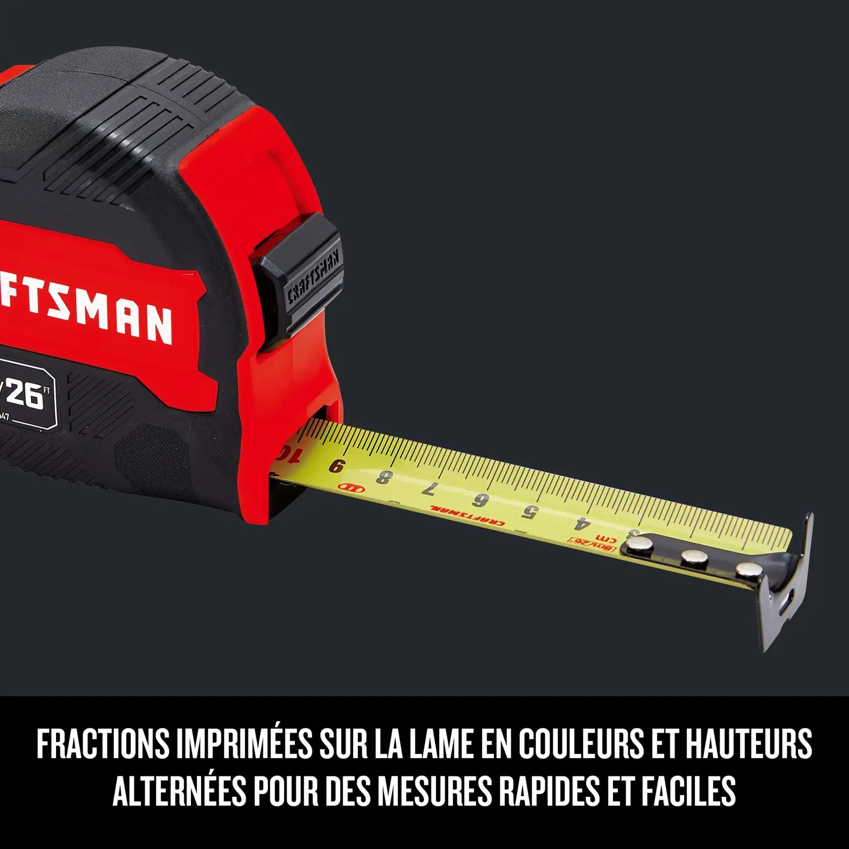 Ruban à mesurer 26 pi/8 m CRAFTSMAN, fractions imprimées sur la lame