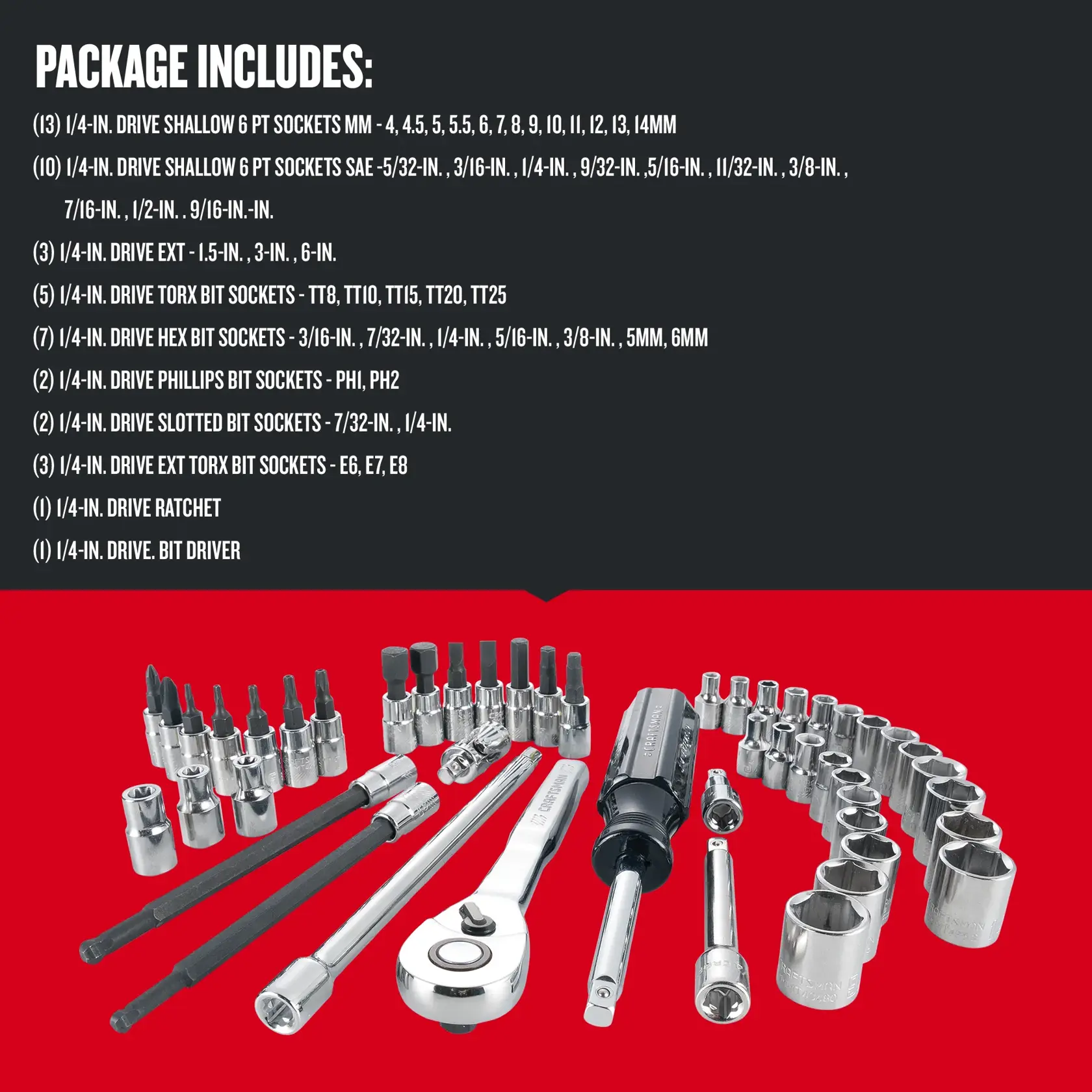 Graphic of CRAFTSMAN Mechanics Tool Set highlighting product features