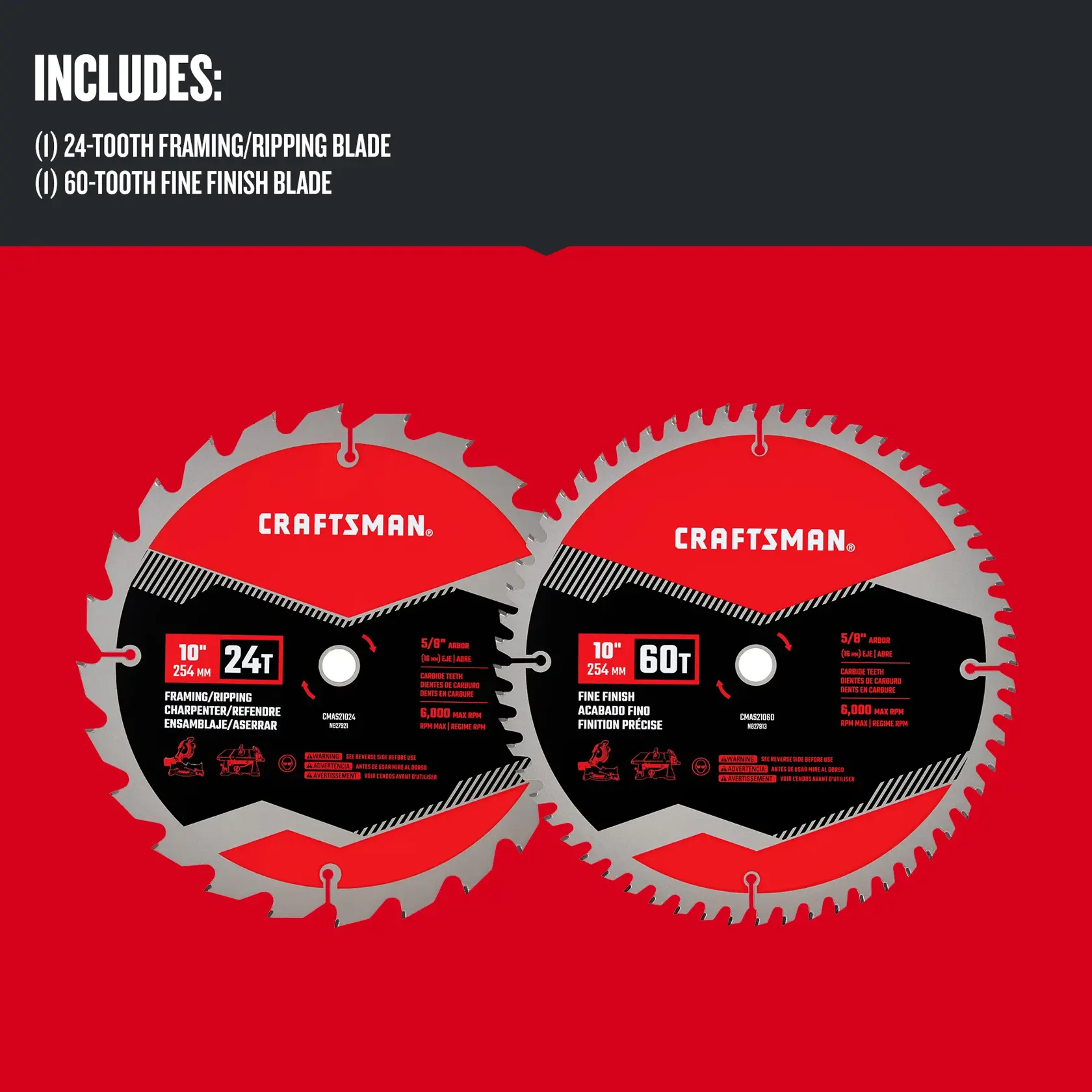 Graphic of CRAFTSMAN Blades: Table Saw highlighting product features