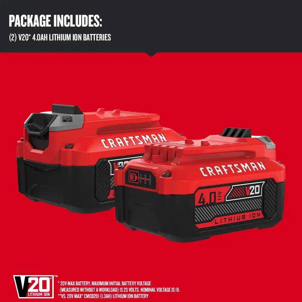 Graphic of CRAFTSMAN Batteries & Chargers highlighting product features