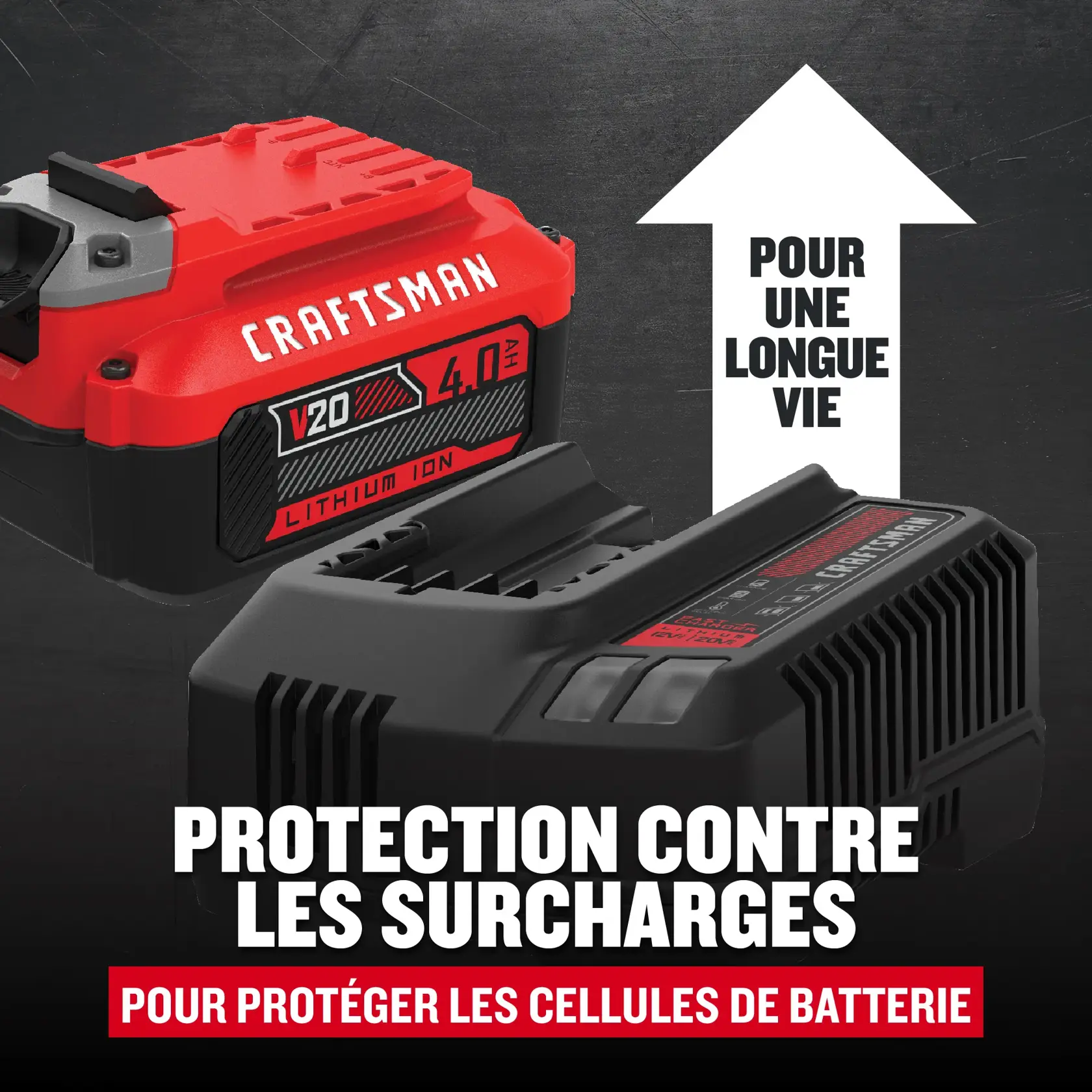 La batterie et charger avec texte sur le protection contre les surcharges pour protéger les cellules de batterie