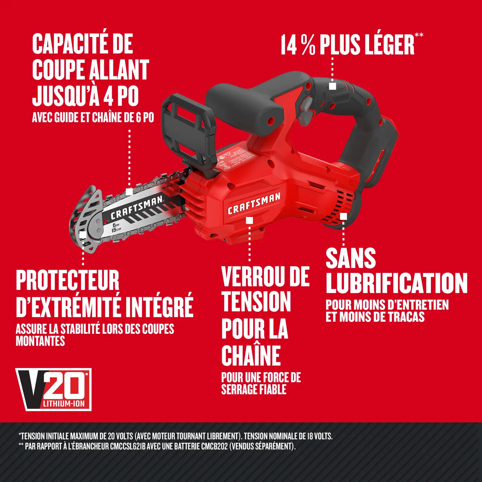 Scie à chaîne d’élagage sans fil V20