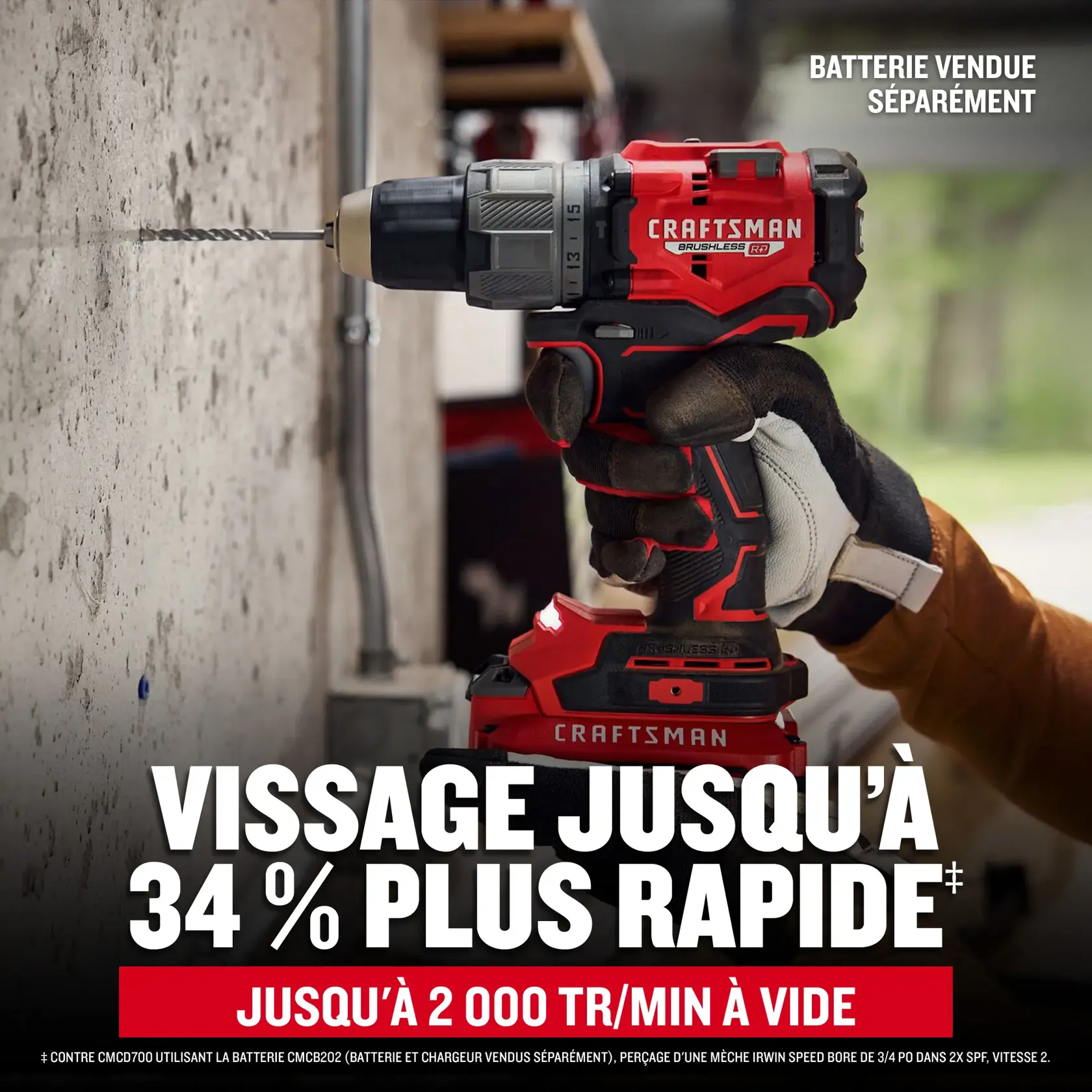 Rapidité de la perceuse à percussion V20 sans balai de CRAFTSMAN