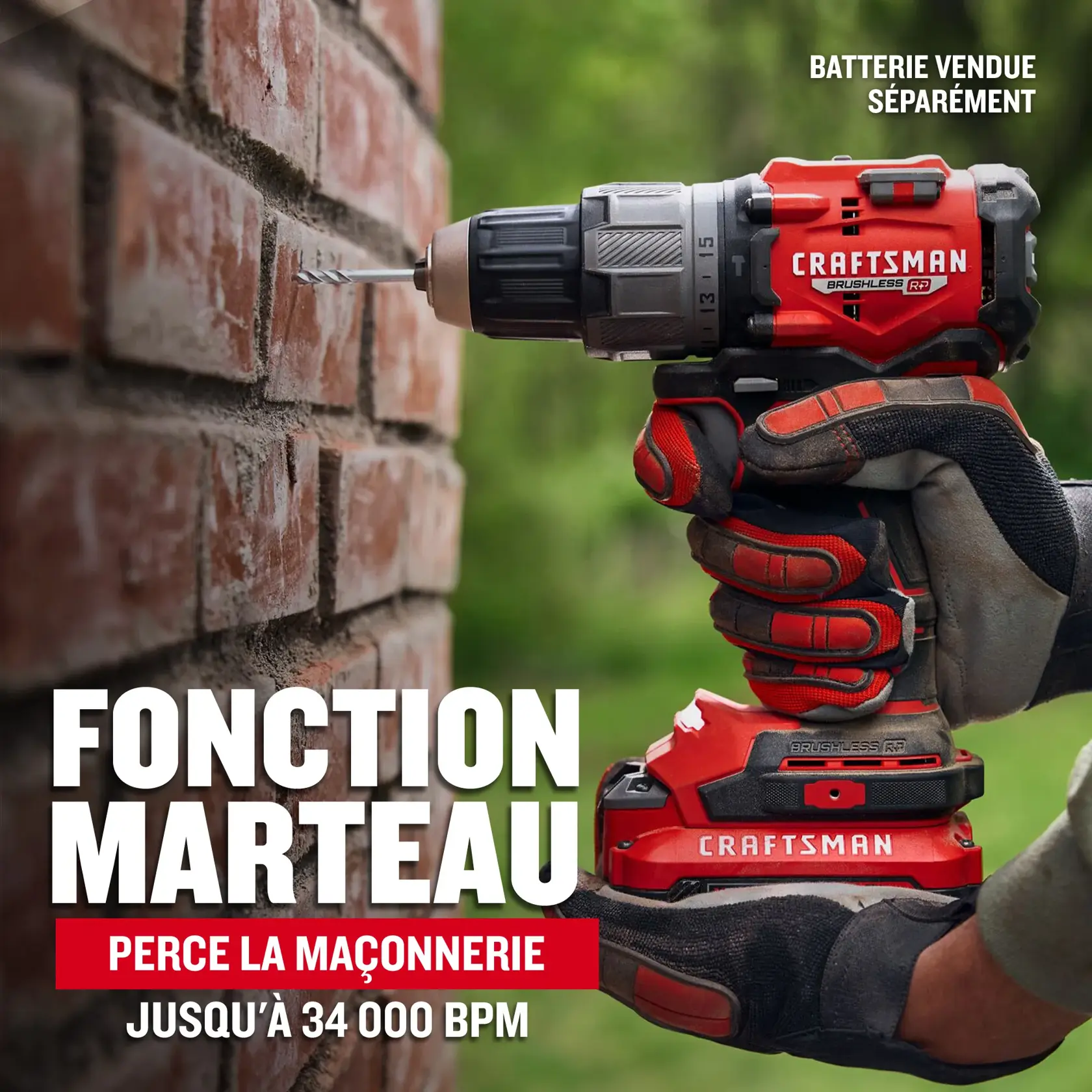 Fonction marteau de la perceuse à percussion V20 sans balai de CRAFTSMAN