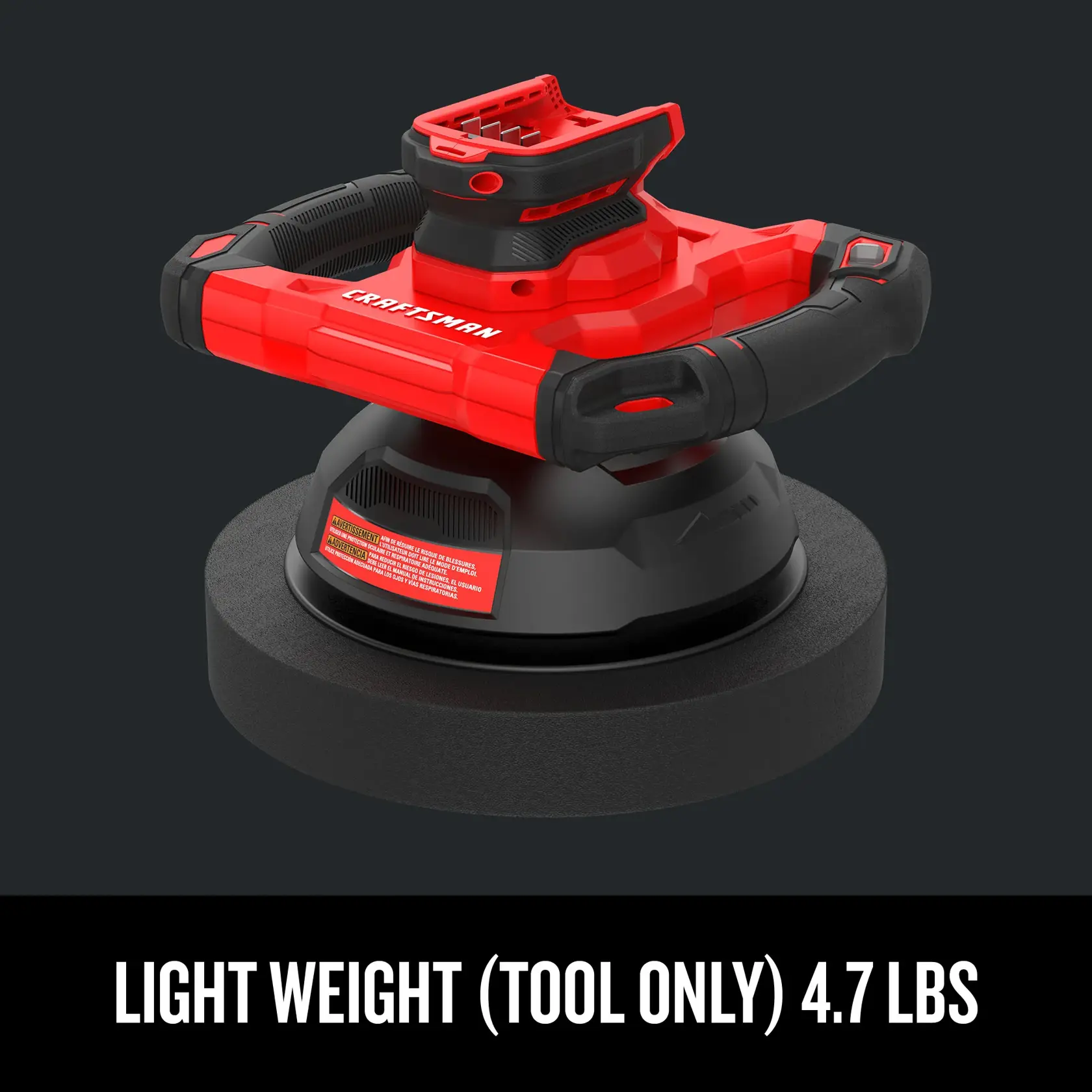 Product on black background with text "Light weight (tool only) 4.7 lbs"