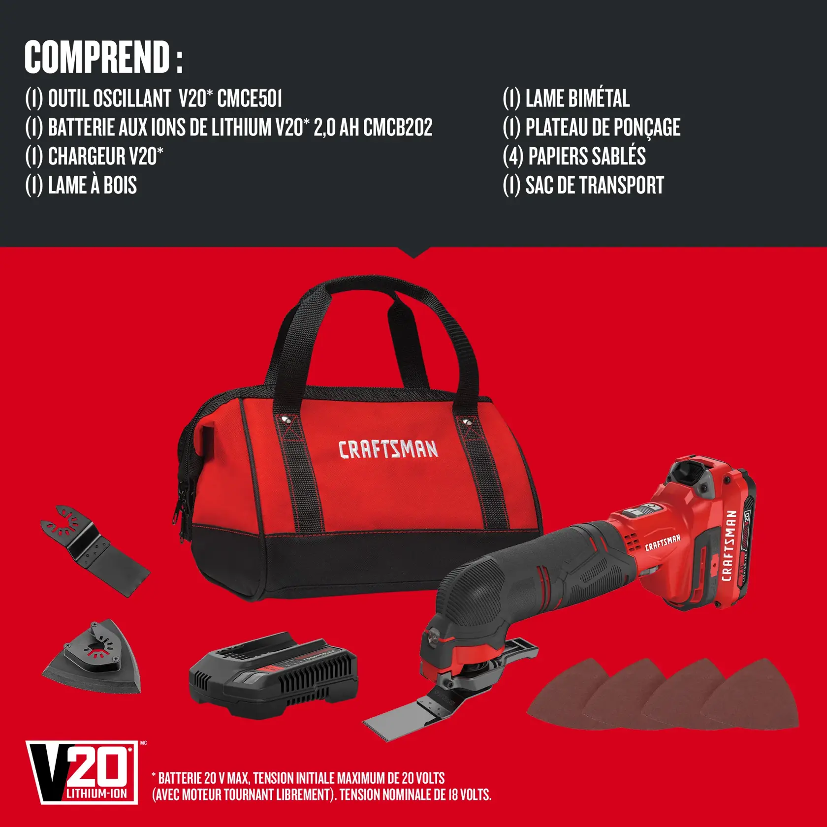 Contenu de l’ensemble outil oscillant CRAFTSMAN