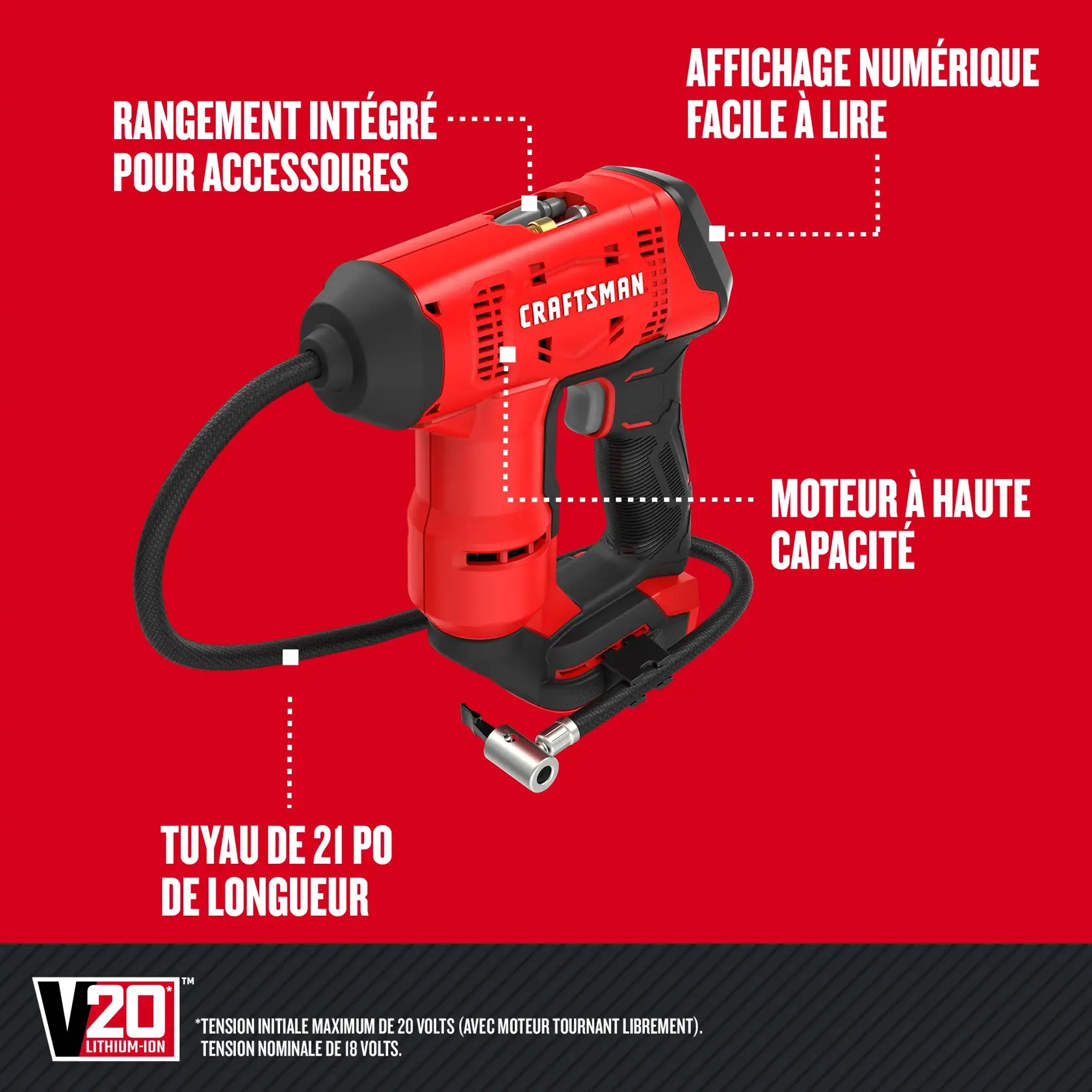 Caractèristiques du dispositif de gonflage haute pression CRAFTSMAN