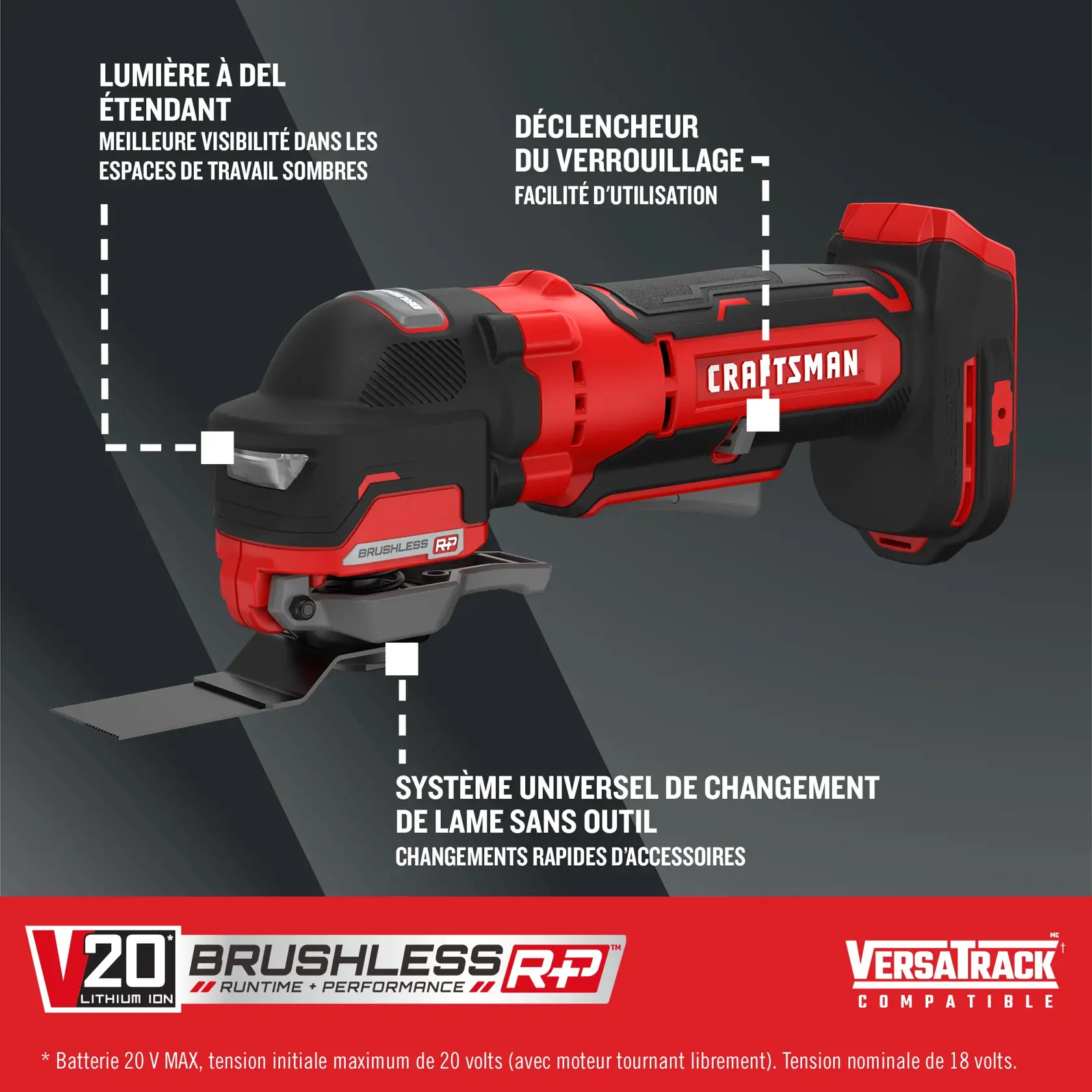 Outil oscillant sans balai V20 RP sur fond foncé (outil seulement)