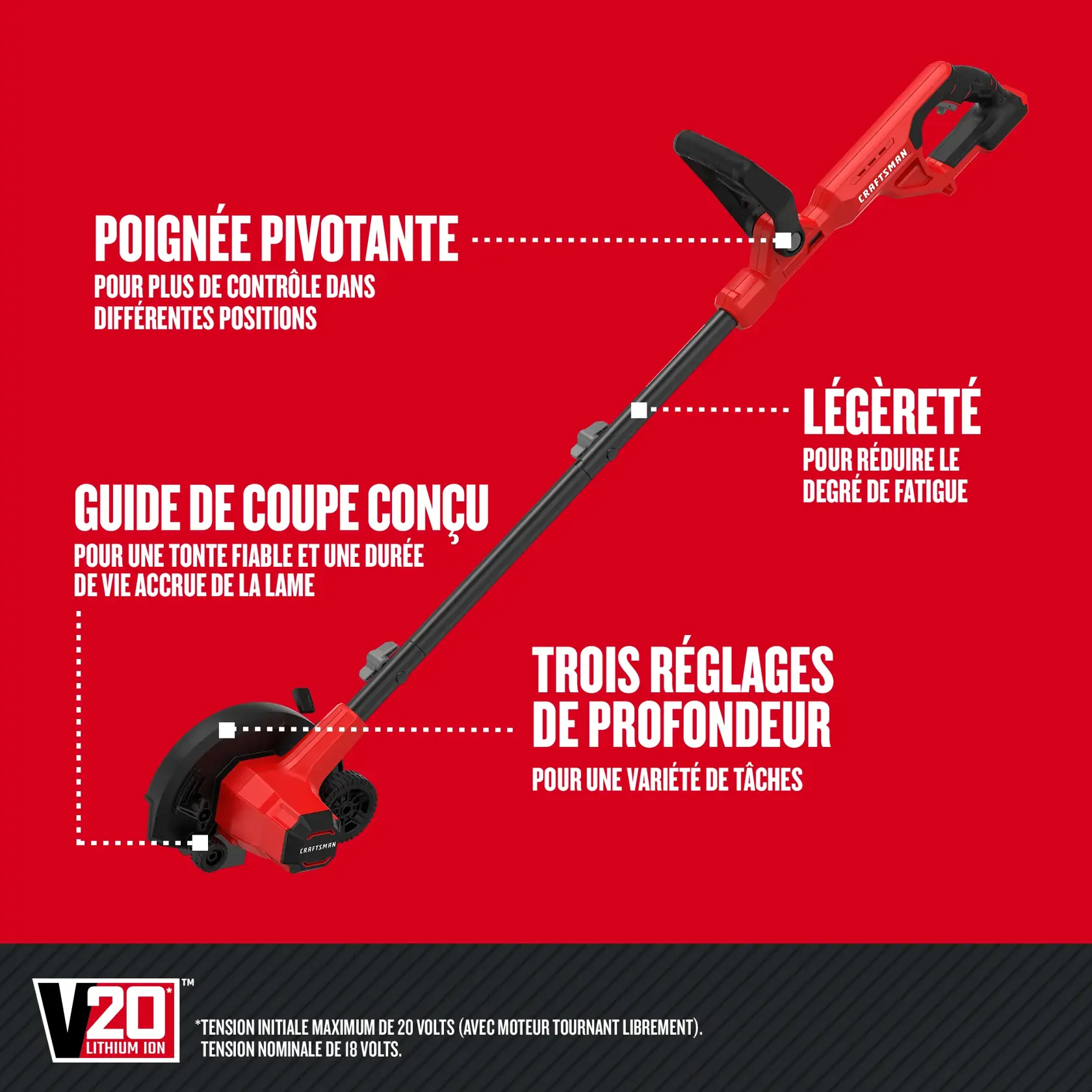 Caractèristiques du coupe-bordure V20