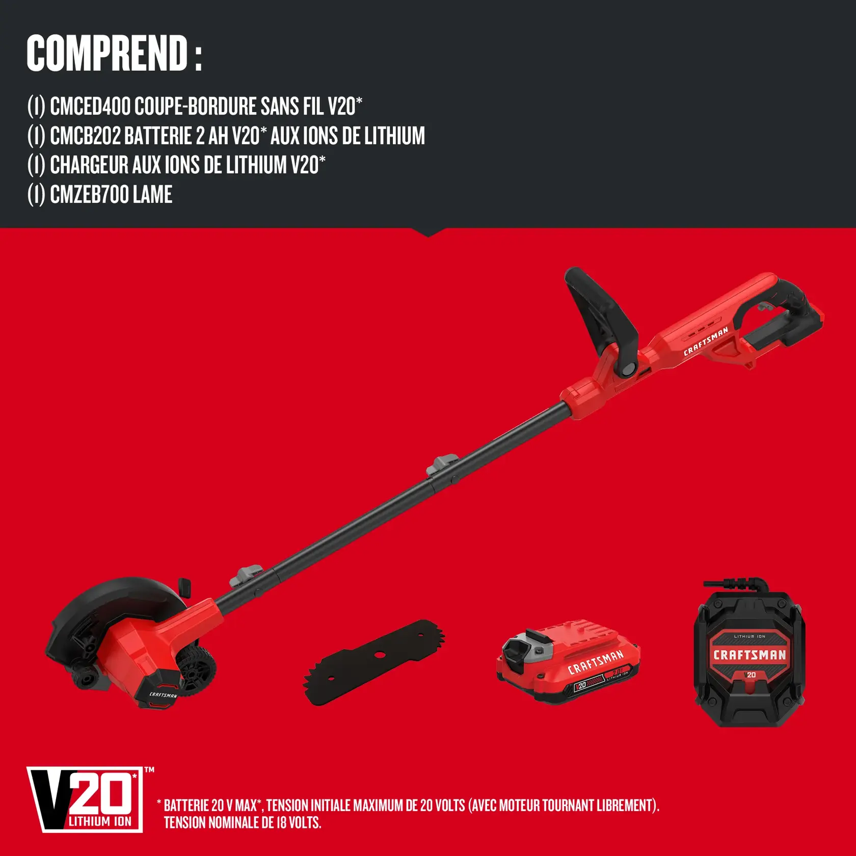 Coupe-bordure avec batteries, chargeur et lame