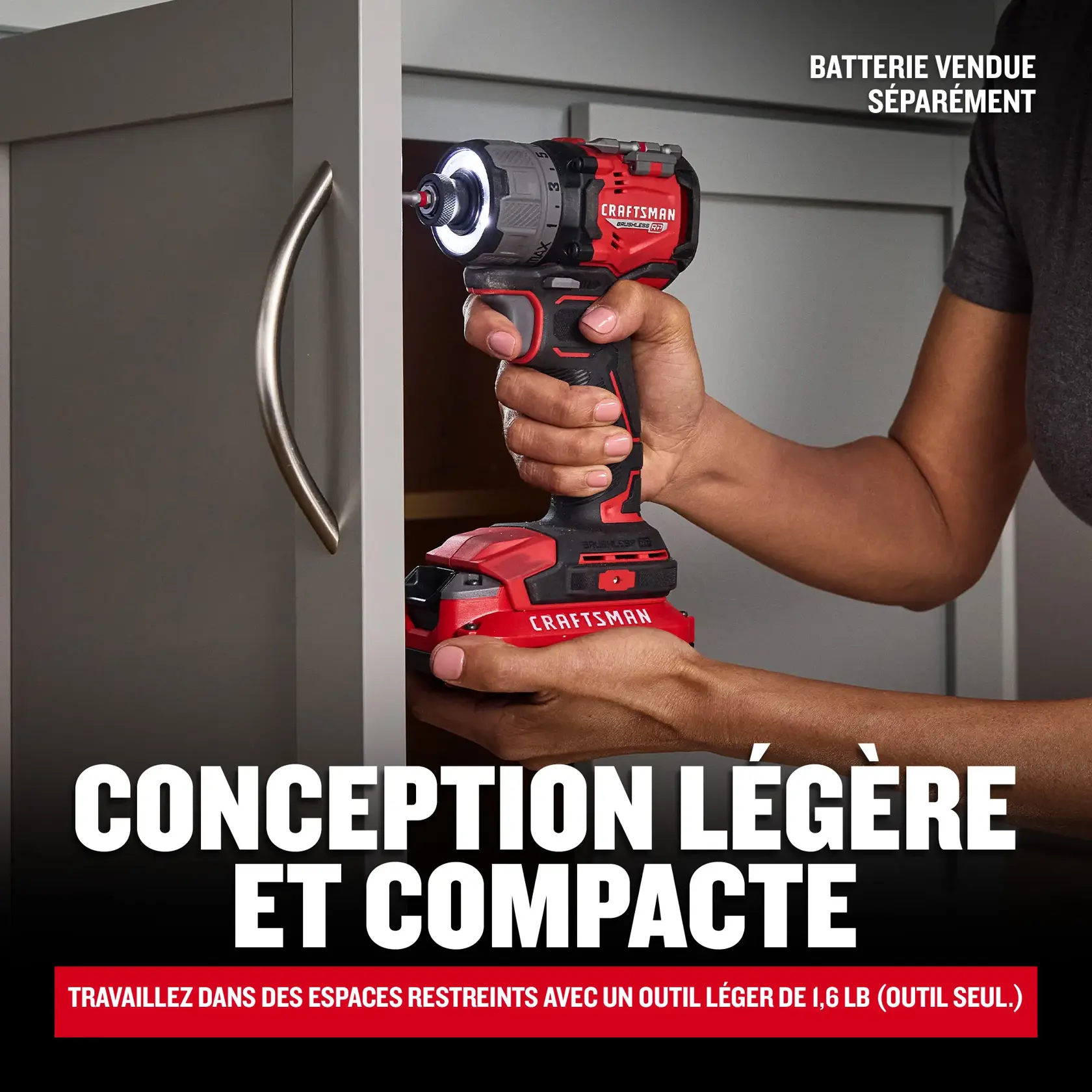 Conception légère et compacte de la perceuse V20 CRAFTSMAN