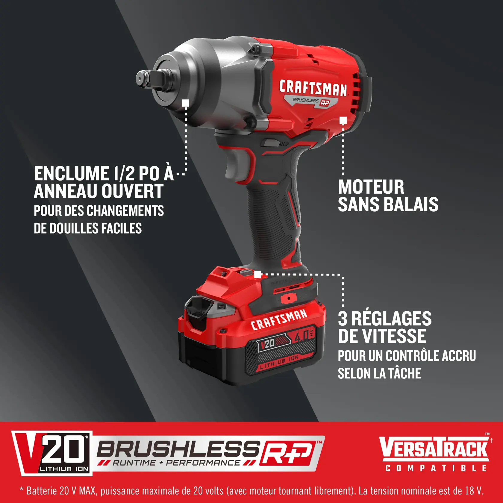 Caractèristiques de la clé à choc à couple élevé avec enclume CRAFSTMAN BRUSHLESS RP.