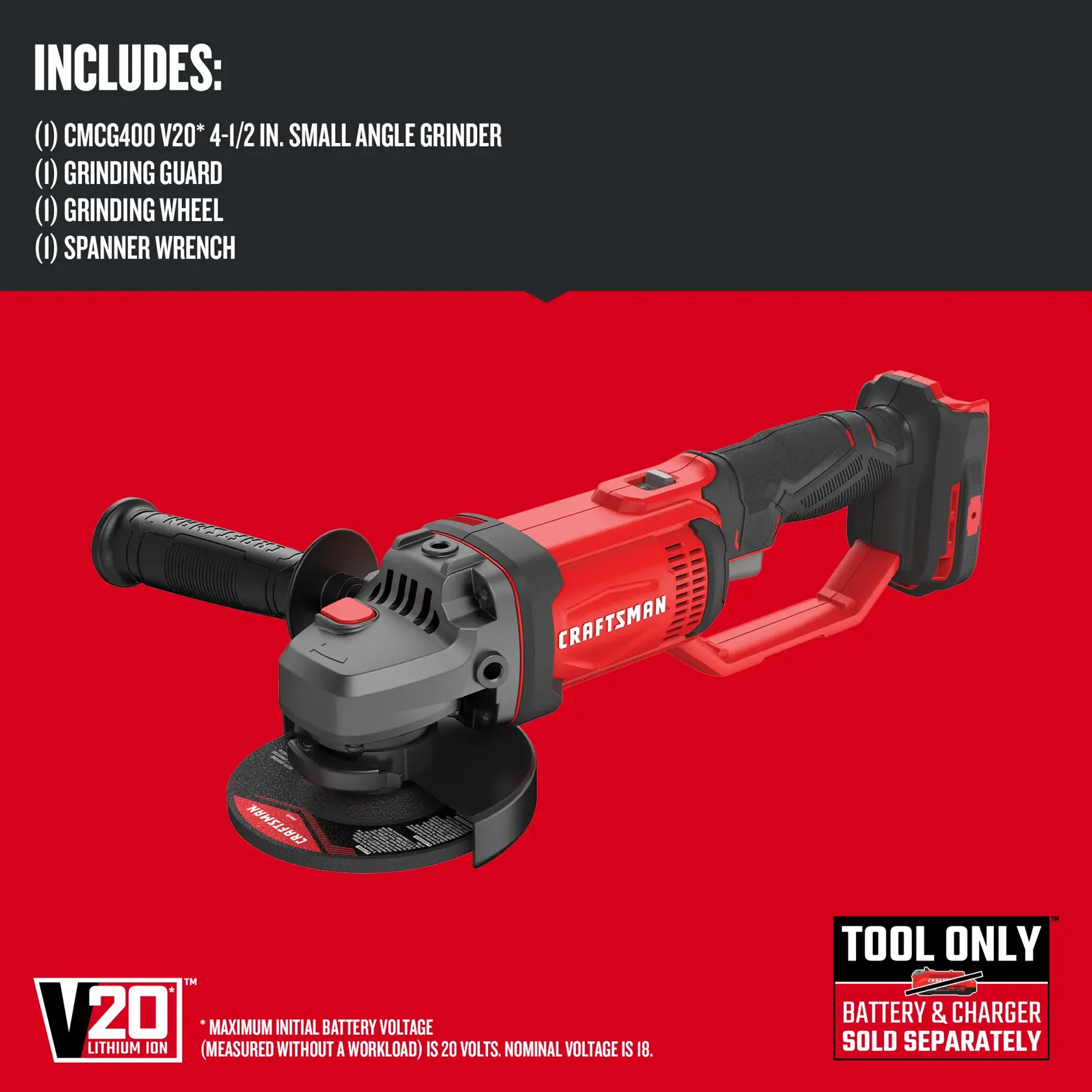 Graphic of CRAFTSMAN Angle Grinder highlighting product features