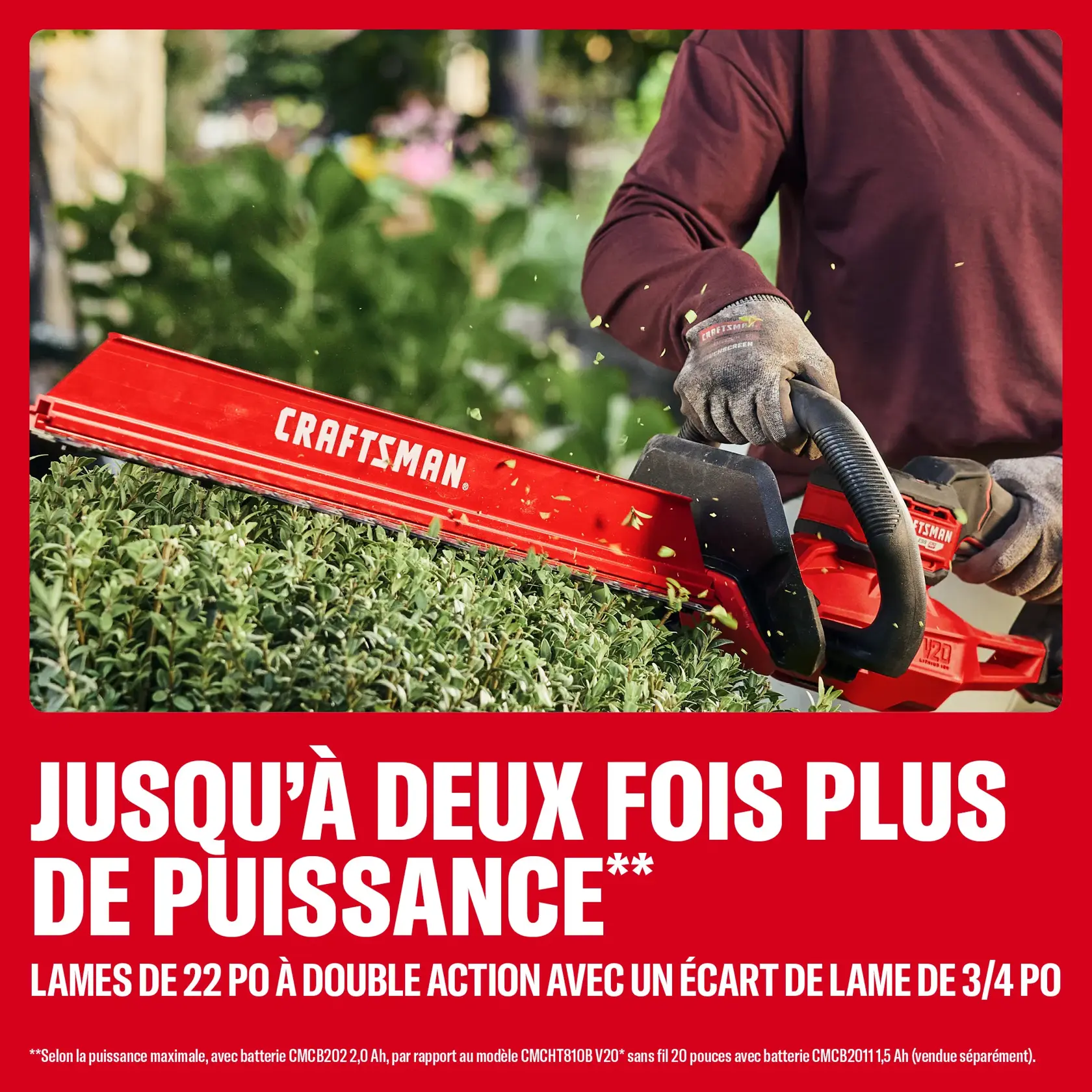 Ensemble de taille-haie 22 po sans fil V20* CRAFTSMAN Brushless RP™ avec batterie 2 Ah et chargeur