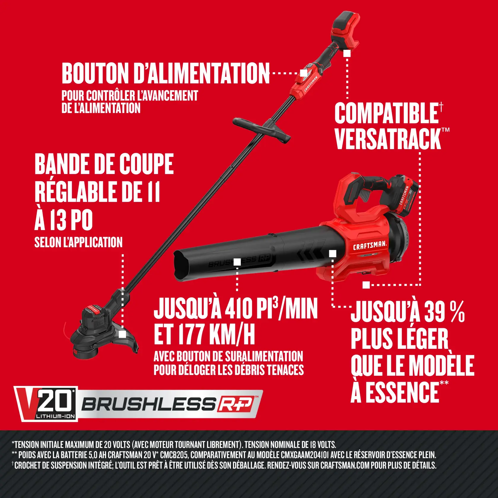 CRAFTSMAN Ensemble Taille-bordures Et Souffleur BRUSHLESS RP™ WEEDWACKER® V20* (5,0 Ah)