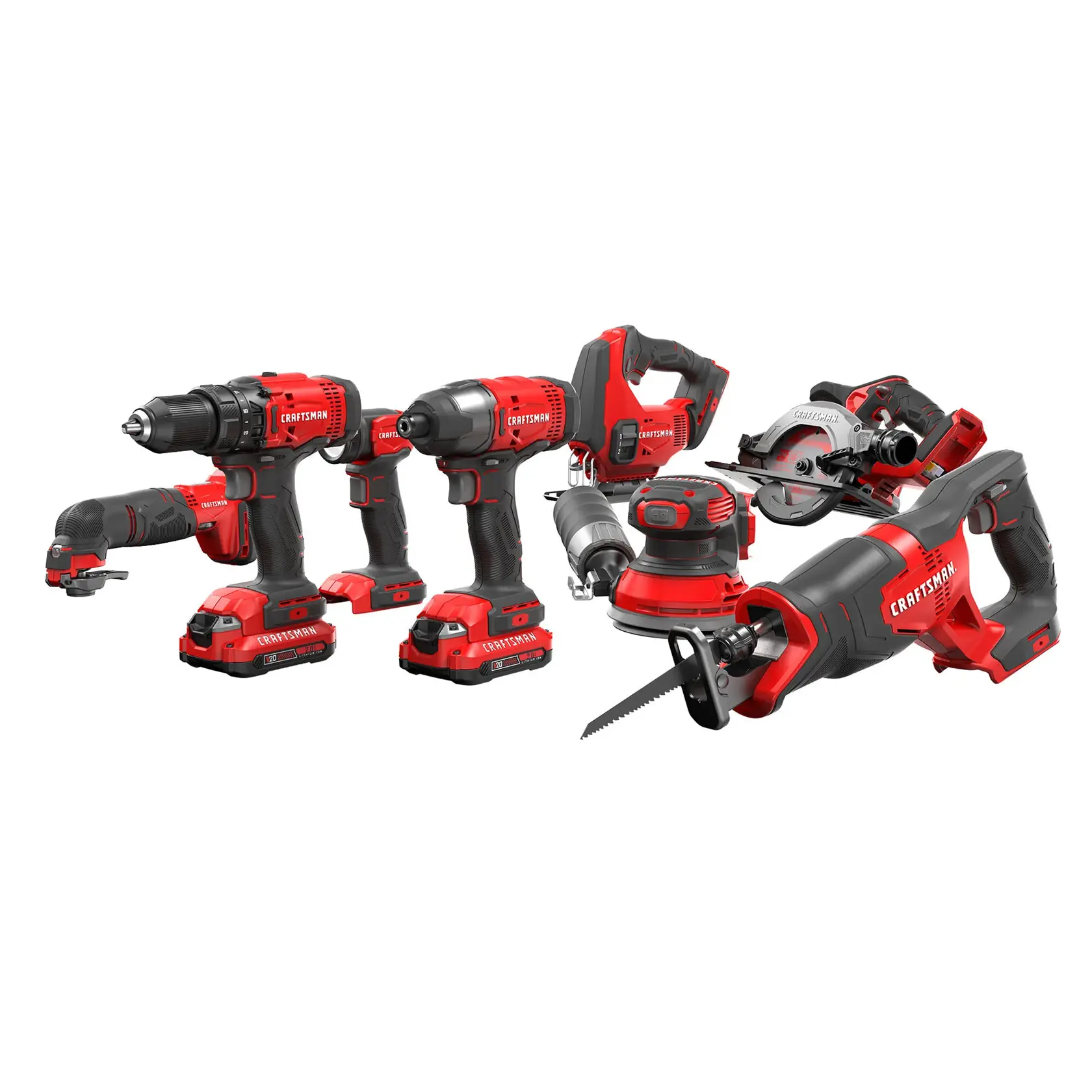 CRAFTSMAN� V20* Cordless 8-Tool Combo Kit with (2) 1.5Ah Batteries and Charger - Family Shot