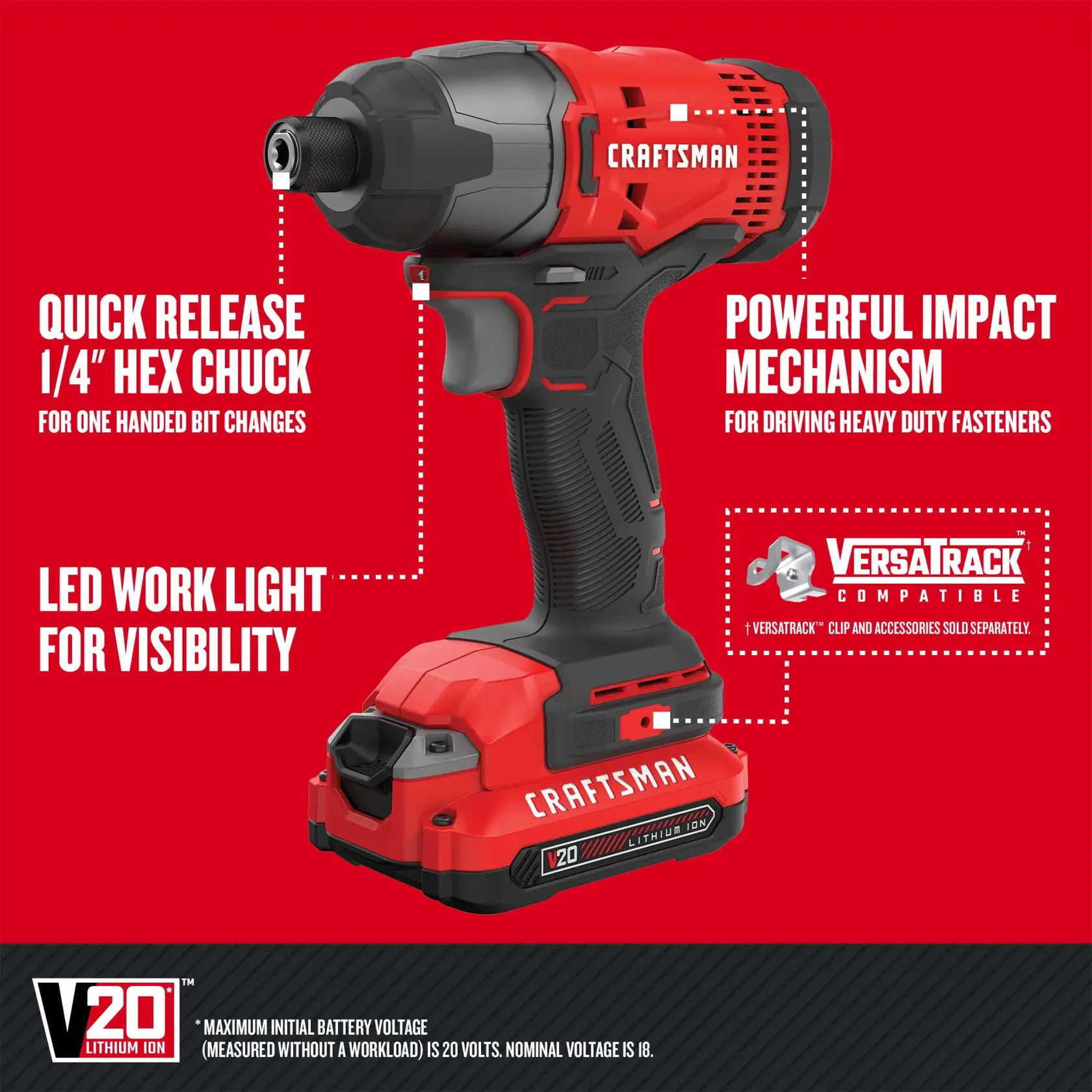 CRAFTSMAN� V20* Cordless 8-Tool Combo Kit with (2) 1.5Ah Batteries and Charger - CMCF800 Impact Driver