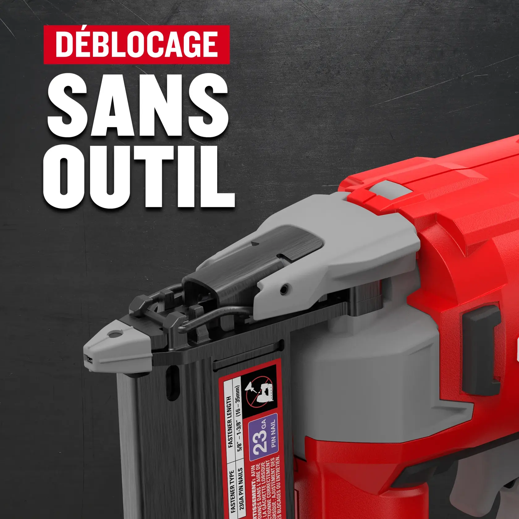 Vue rapprochée de la cloueuse de clous calibre 23 sans balais 20 V CRAFTSMAN avec lampe à DEL pour plus de visibilité