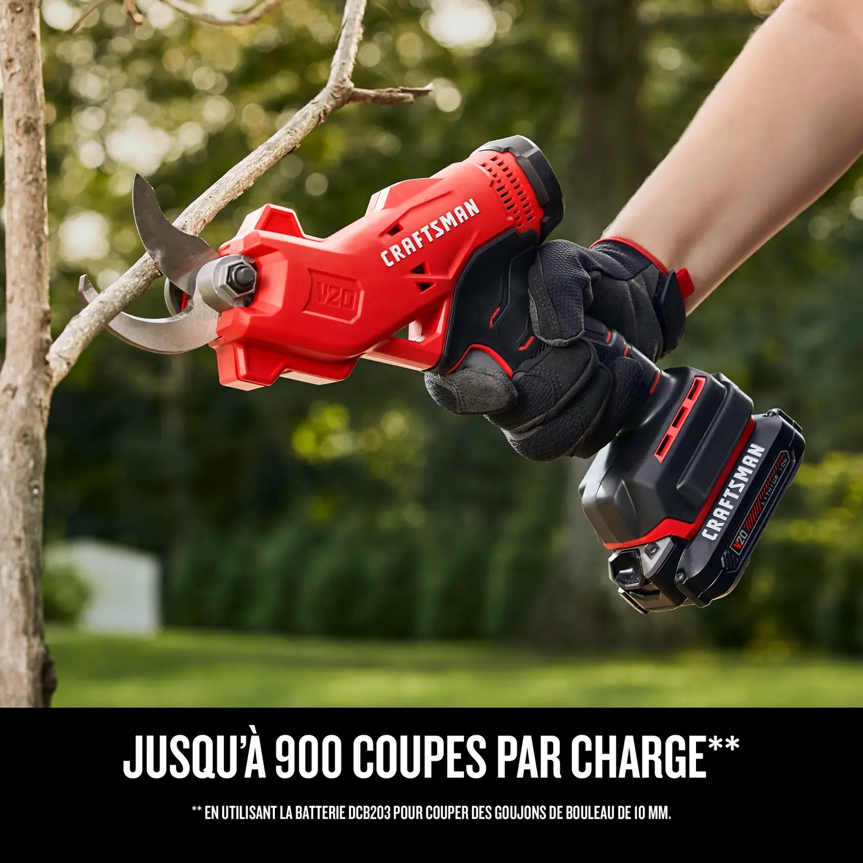 Sécateur sans fil pour couper les branches. Jusqu'à 900 coupes par charge.