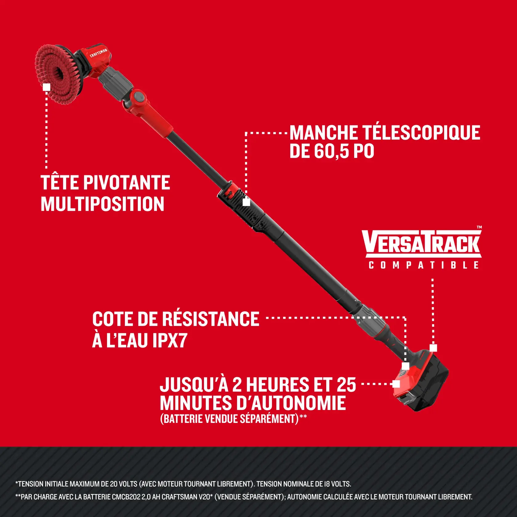 Caractéristiques de la brosse électrique V20