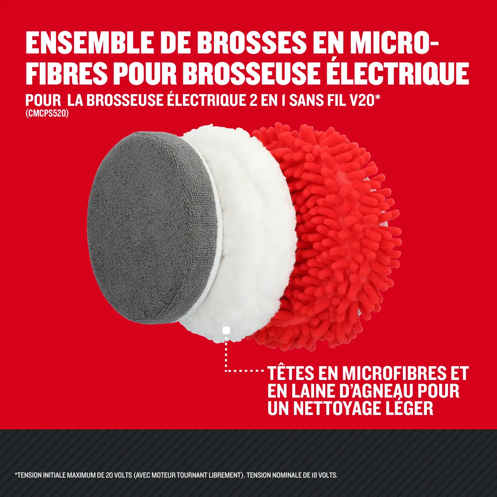 Caractéristiques de la tête en microfibres de la brosse électrique V20