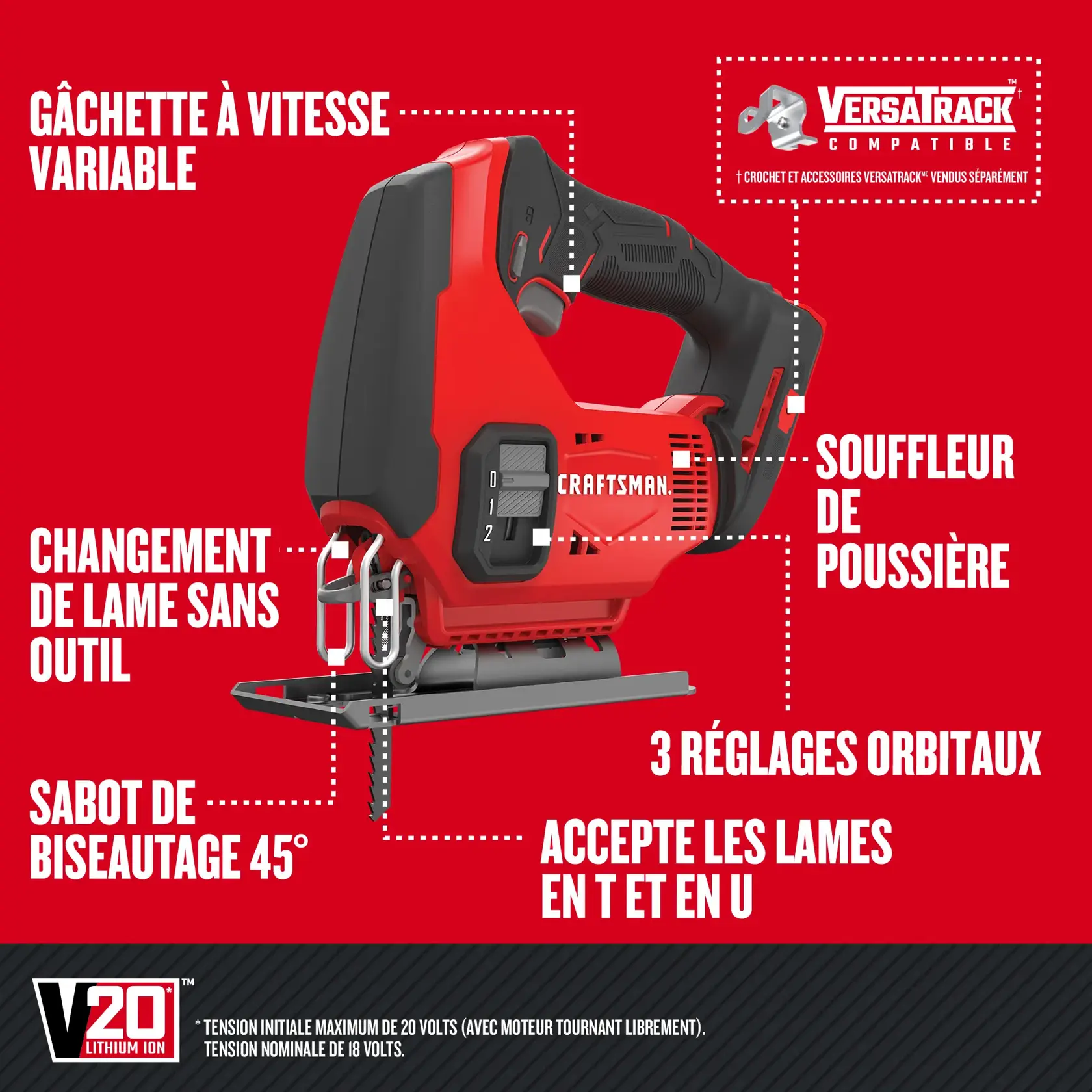 Caractéristiques de la scie sauteuse CRAFTSMAN
