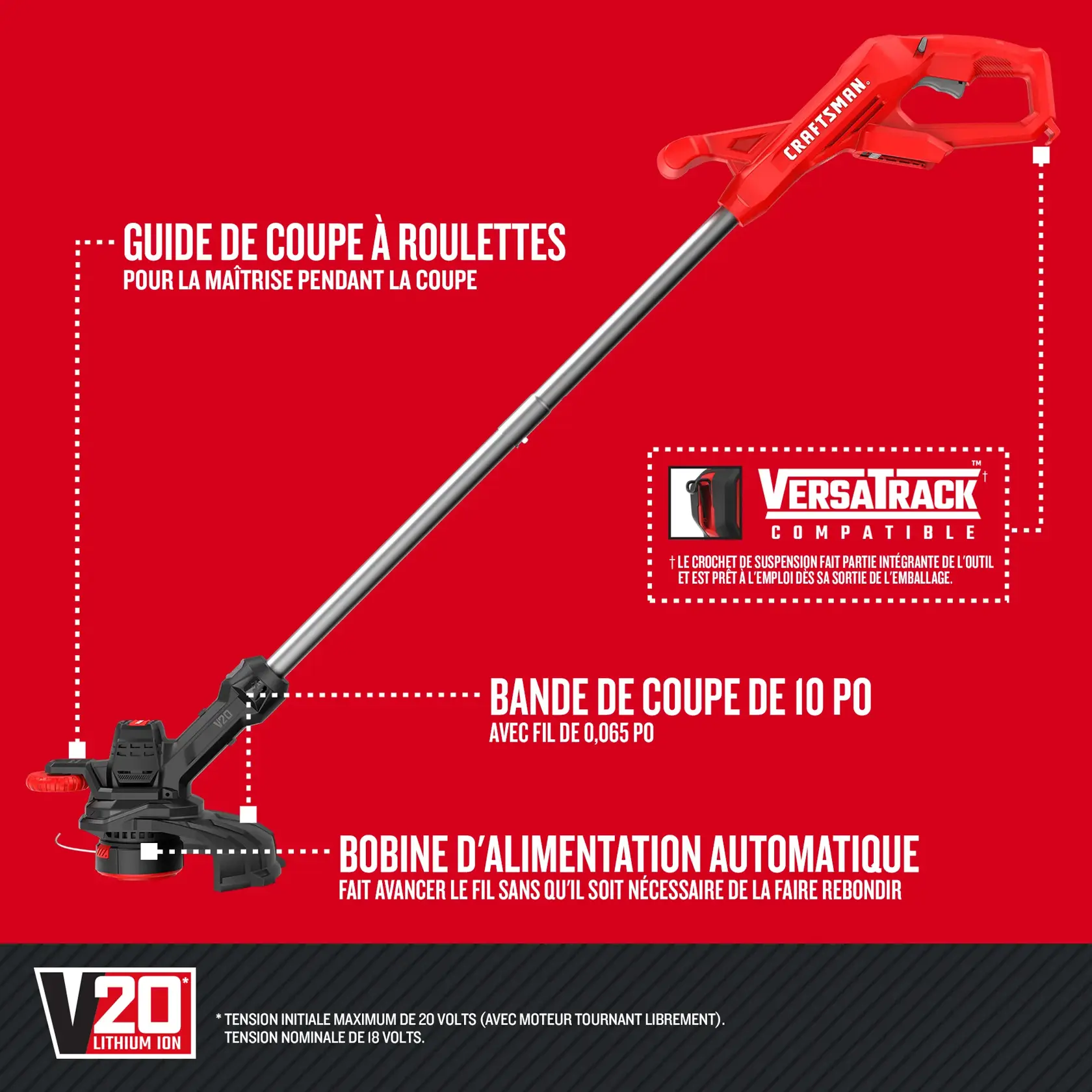Image montrant le guide de coupe à roulettes, la bande de coupe de 10 po, et la bobine d'alimentation automatique