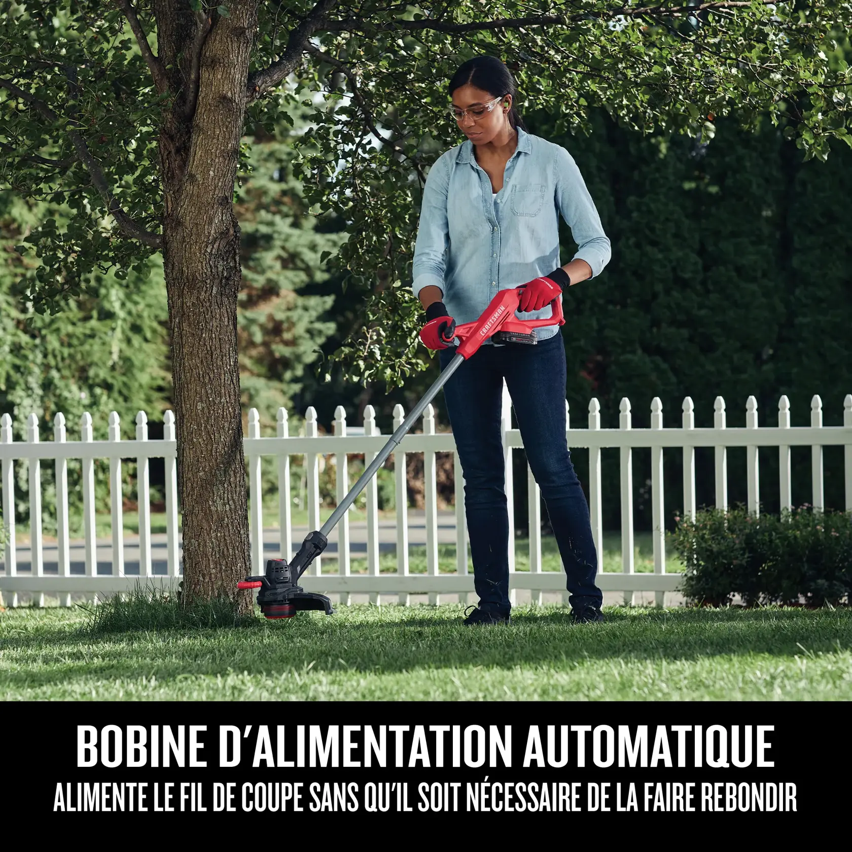 Graphique montrant la bobine d'alimentation automatique alimente le fil de coupe sans qu'il soit nécessaire de la faire rebondir