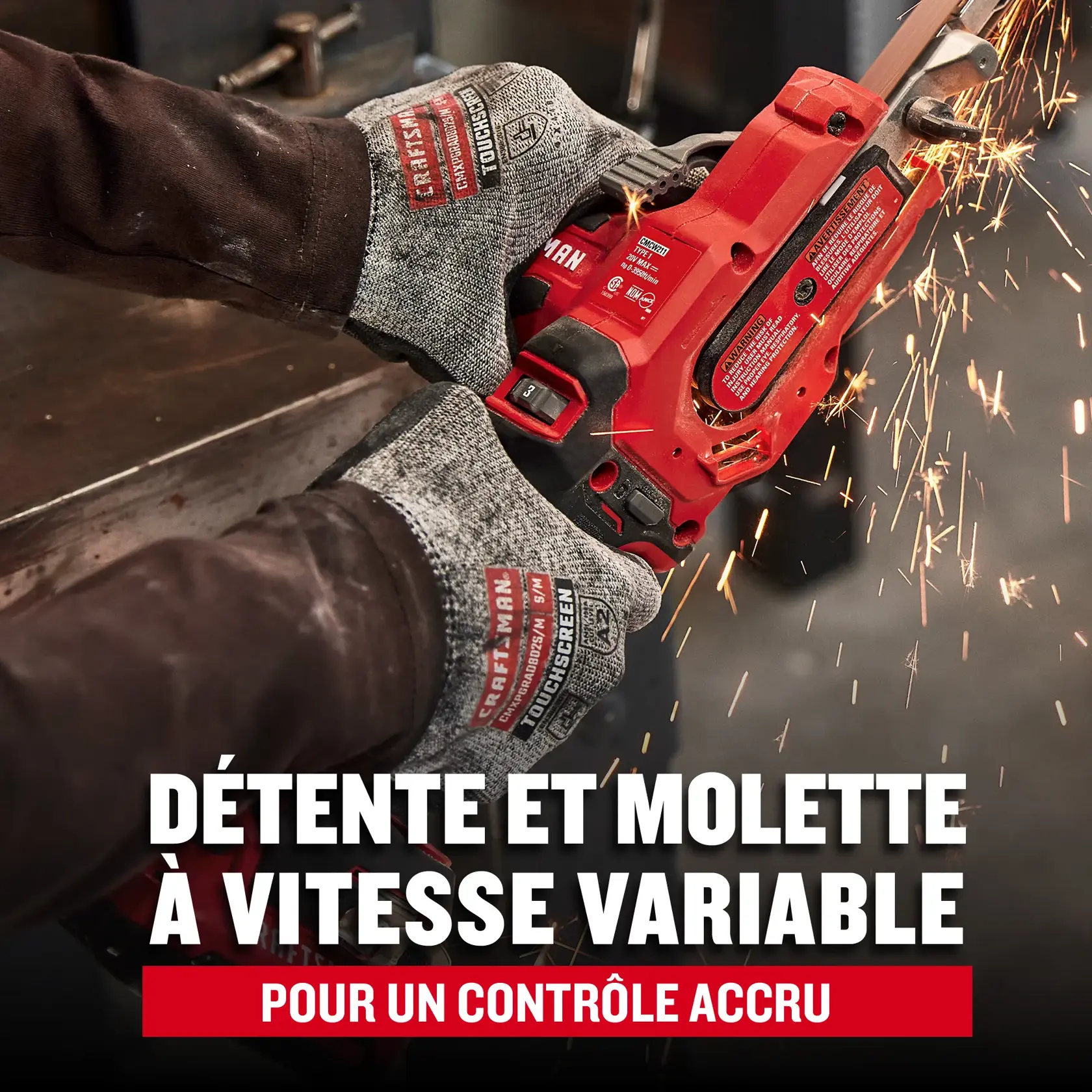 Détente et molette à vitesse variable pour un contrôle accru
