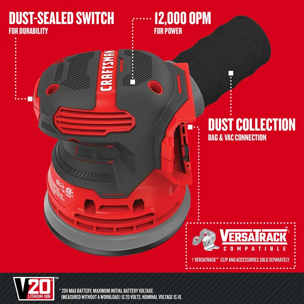 Graphic of CRAFTSMAN Sander highlighting product features