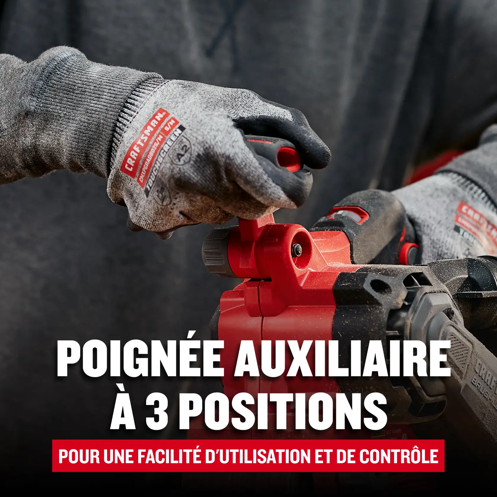 Poignée auxiliaire à 3 positions pour une facilité d'utilisation et de contrôle