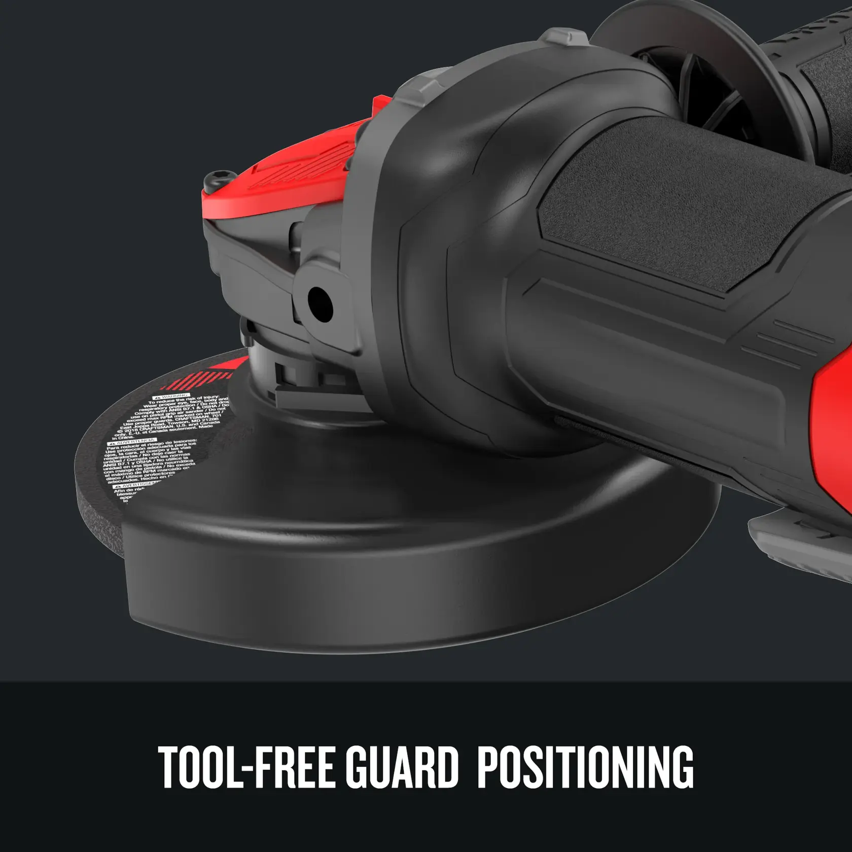 Graphic of CRAFTSMAN Angle Grinder highlighting product features