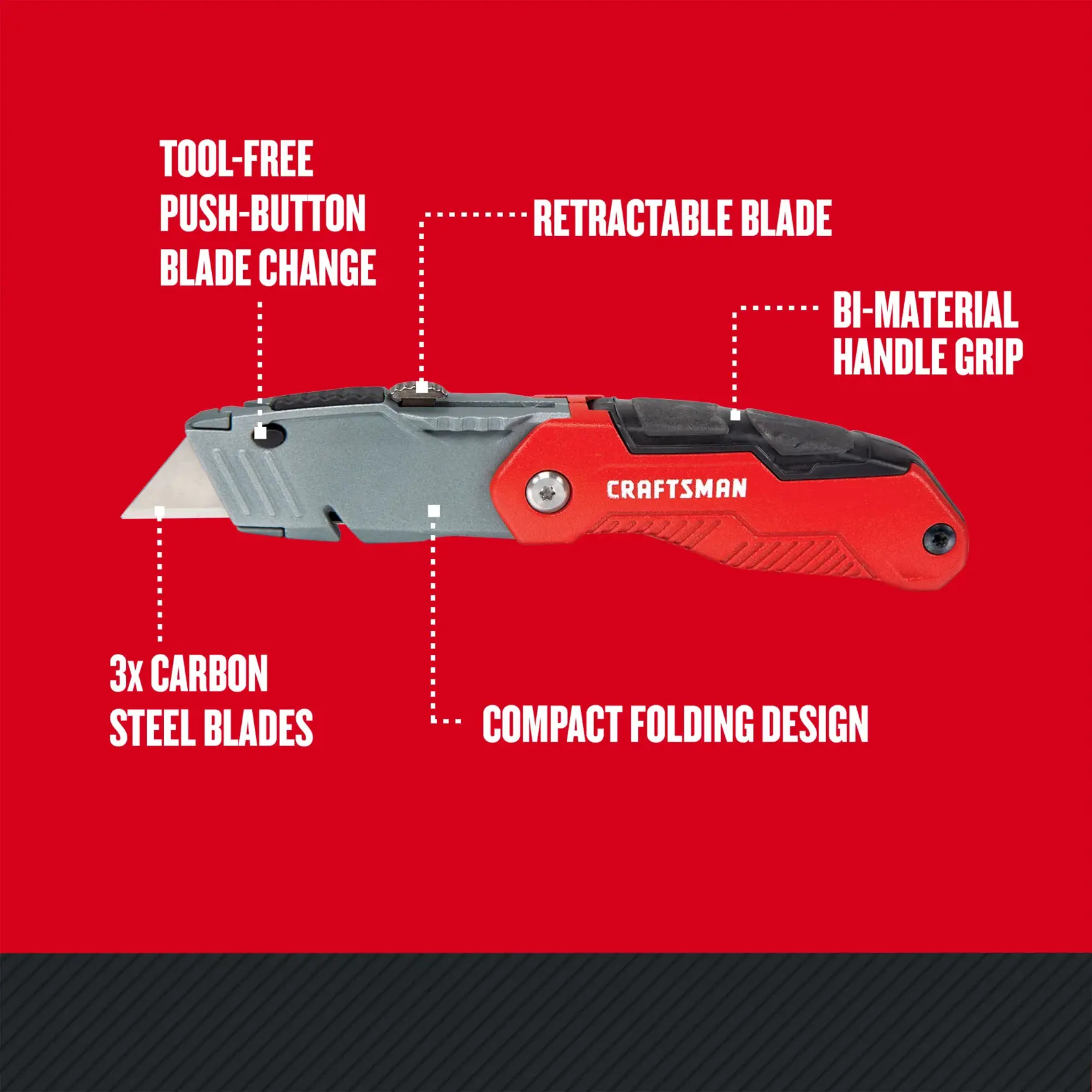 Graphic of CRAFTSMAN Knives & Blades: Knives: Utility highlighting product features