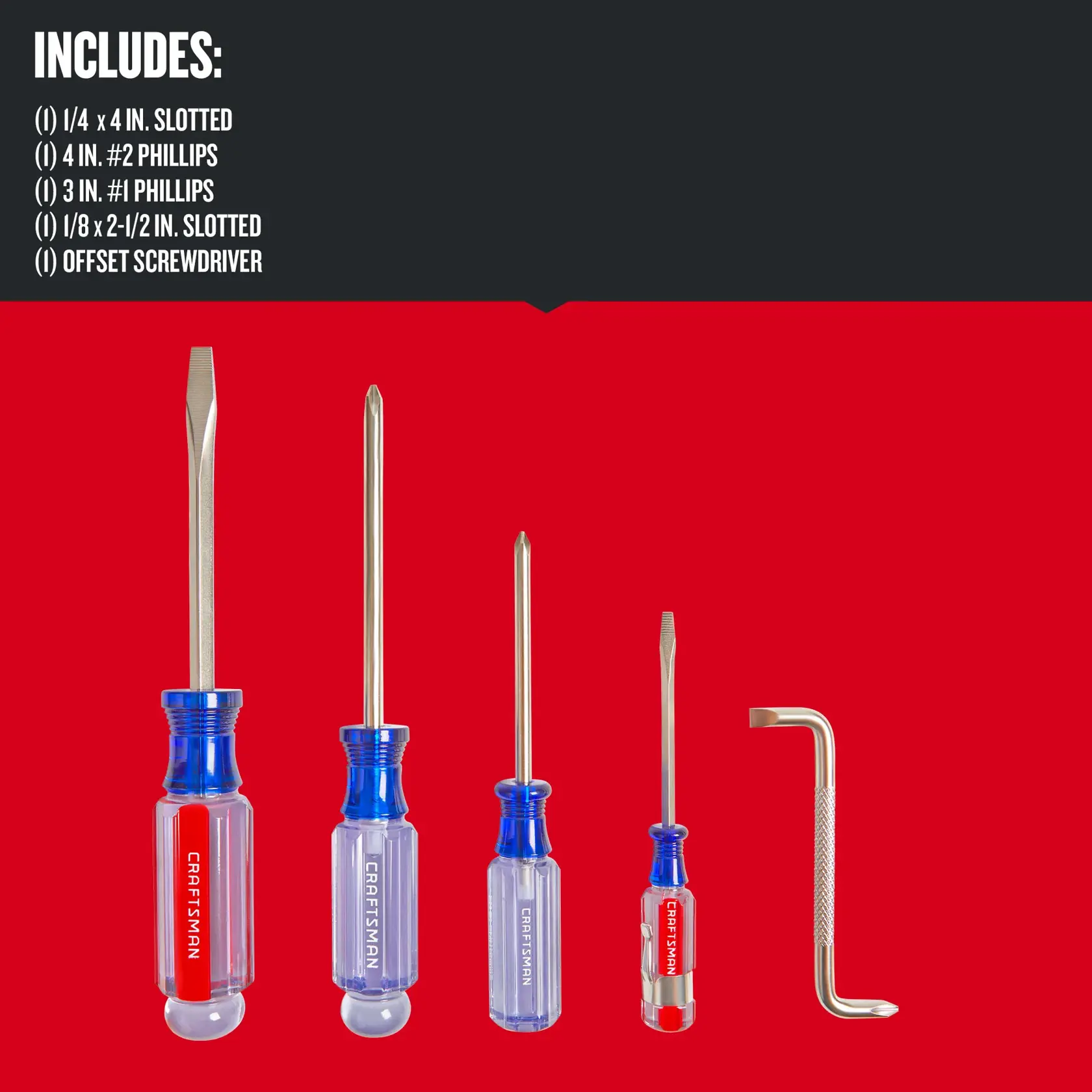 Graphic of CRAFTSMAN Screwdrivers: Acetate highlighting product features