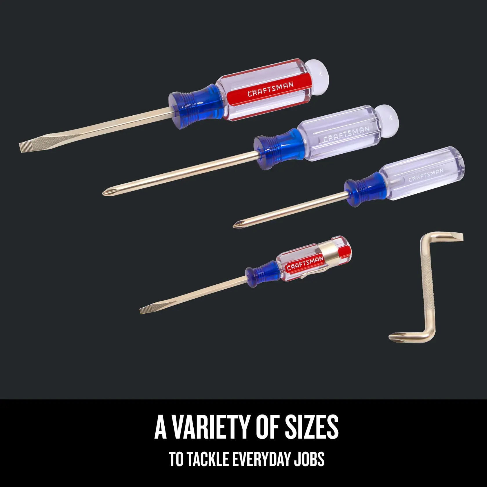 Graphic of CRAFTSMAN Screwdrivers: Acetate highlighting product features