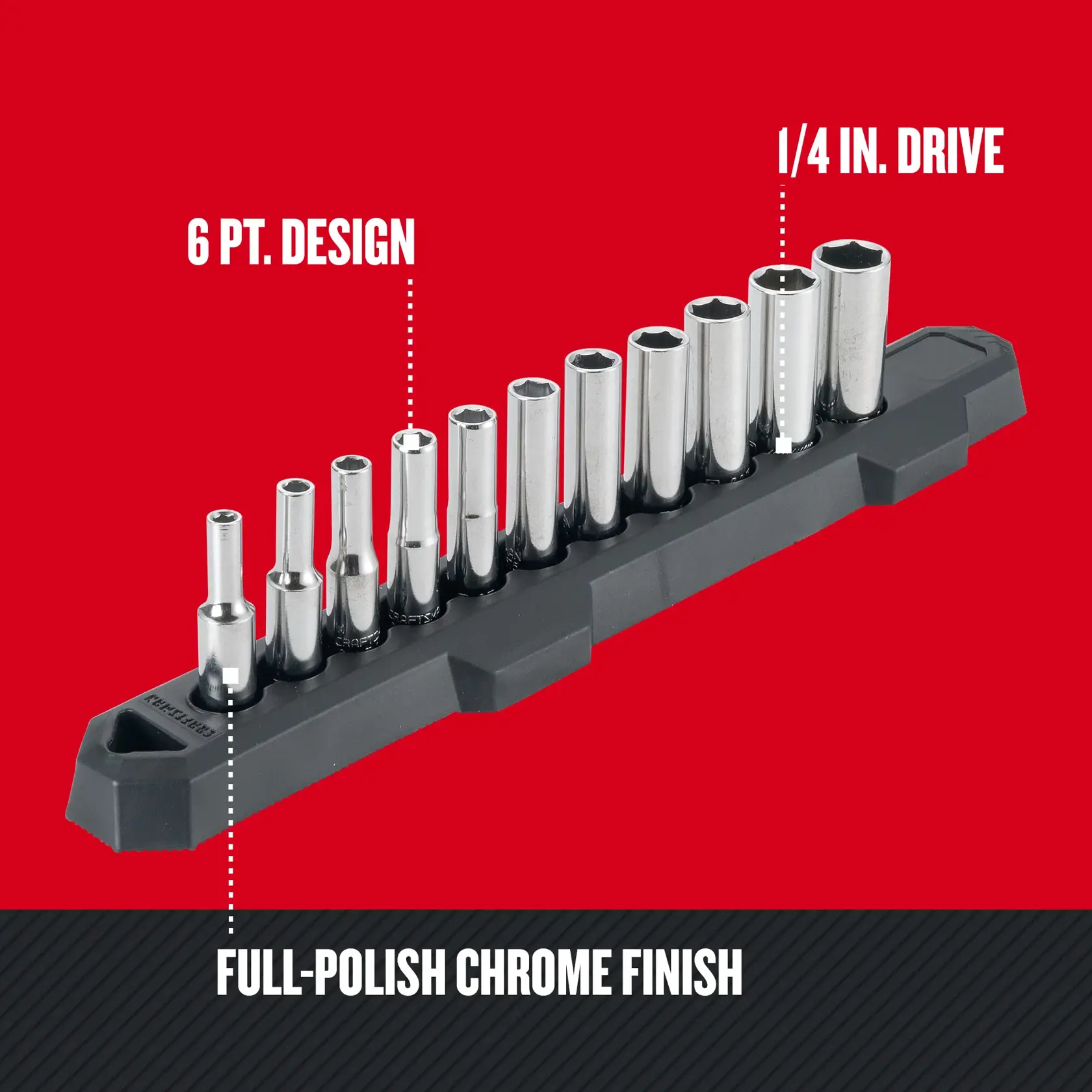 Graphic of CRAFTSMAN Sockets: 6-Point highlighting product features
