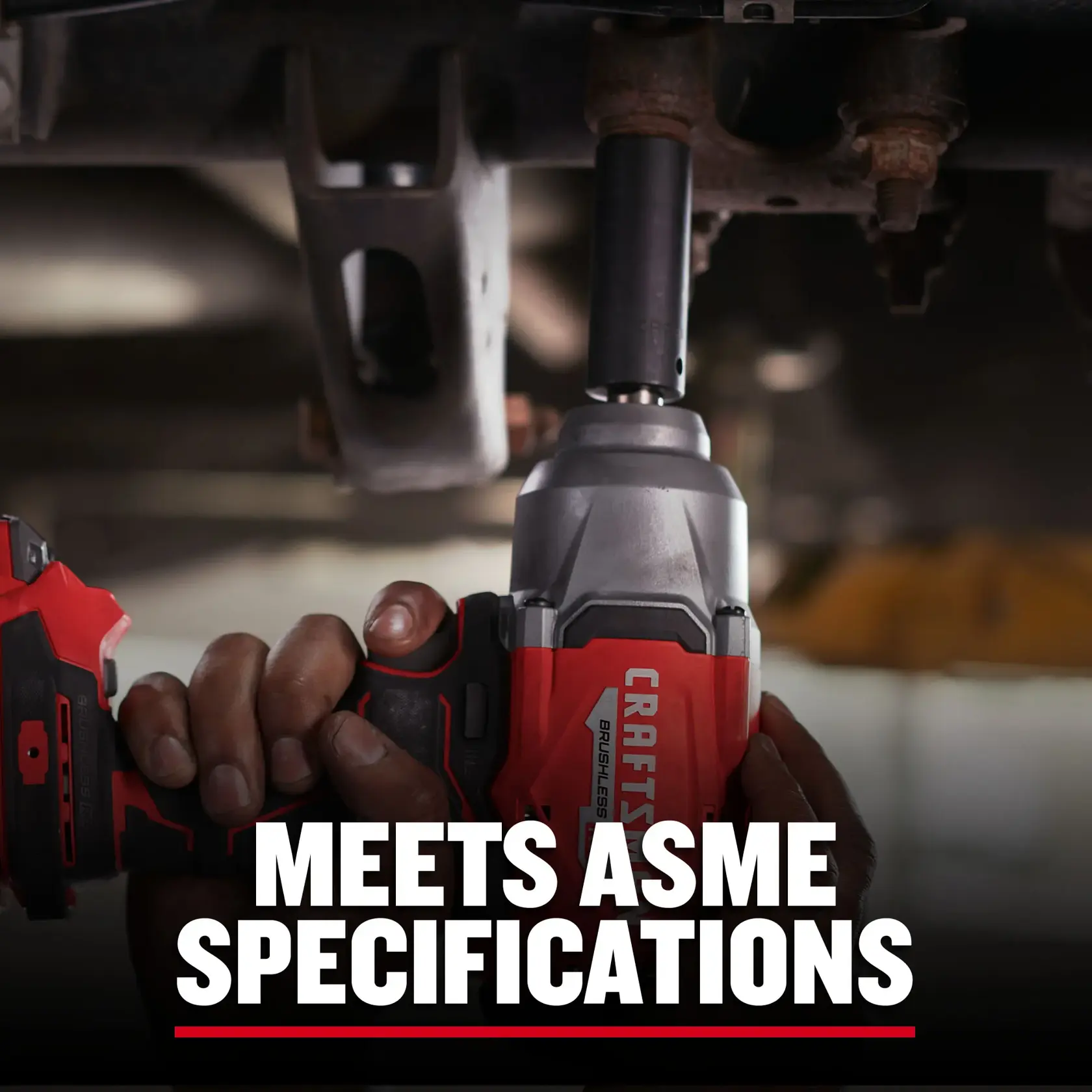 Craftsman CMMT16062 graphics photo showing impact wrench tool in use on machinery.