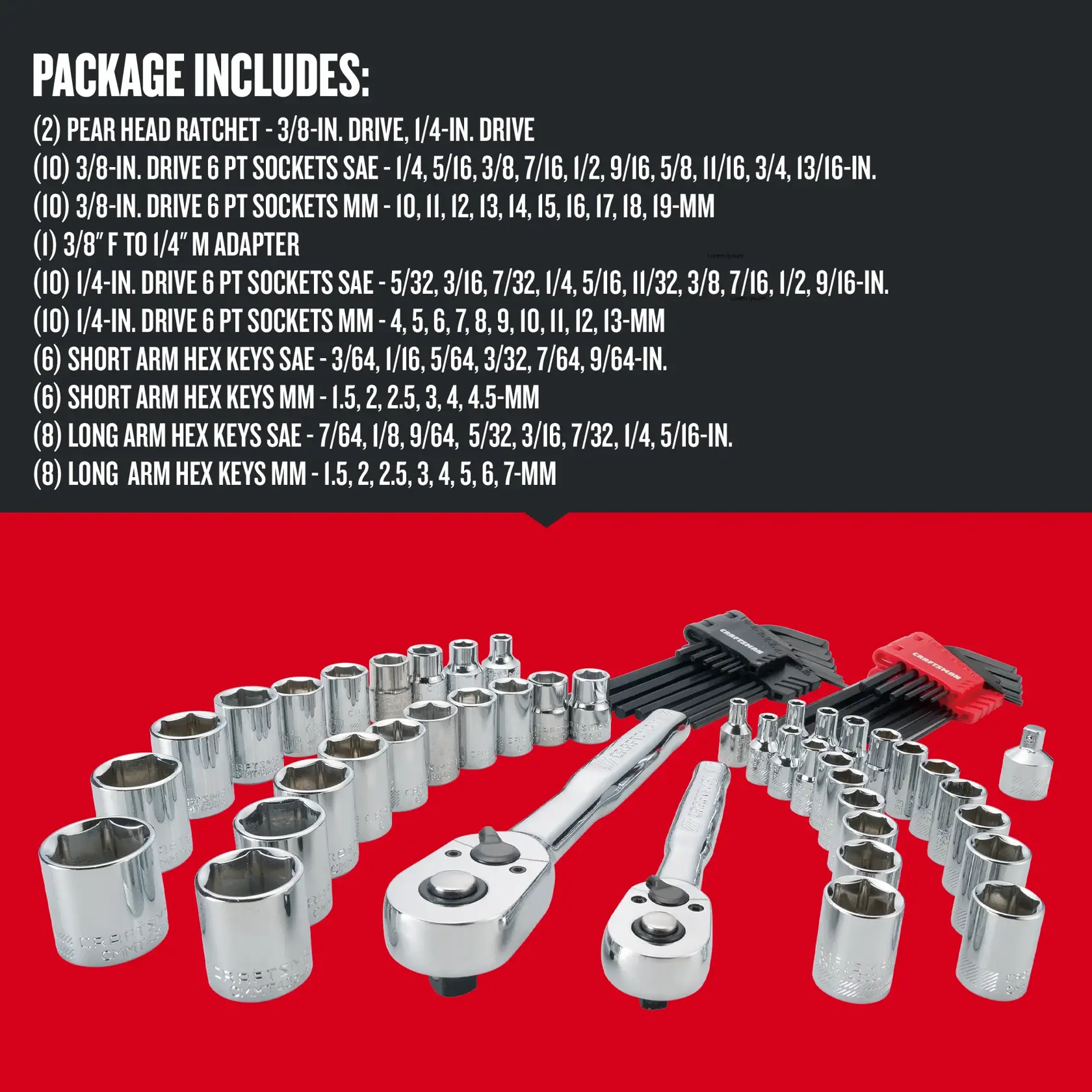 Graphic of CRAFTSMAN Mechanics Tool Set highlighting product features