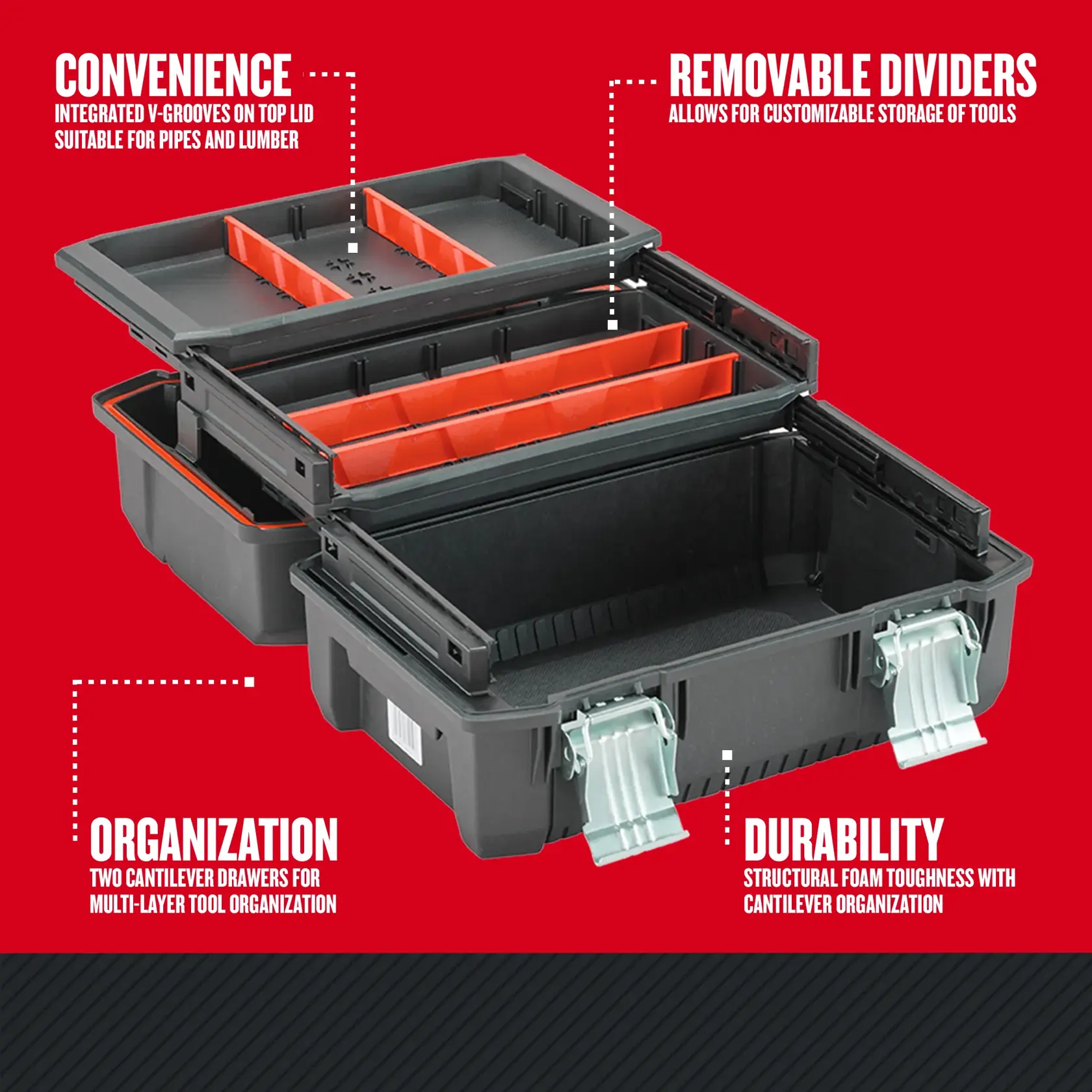 Graphic of CRAFTSMAN Storage: Tool Boxes highlighting product features