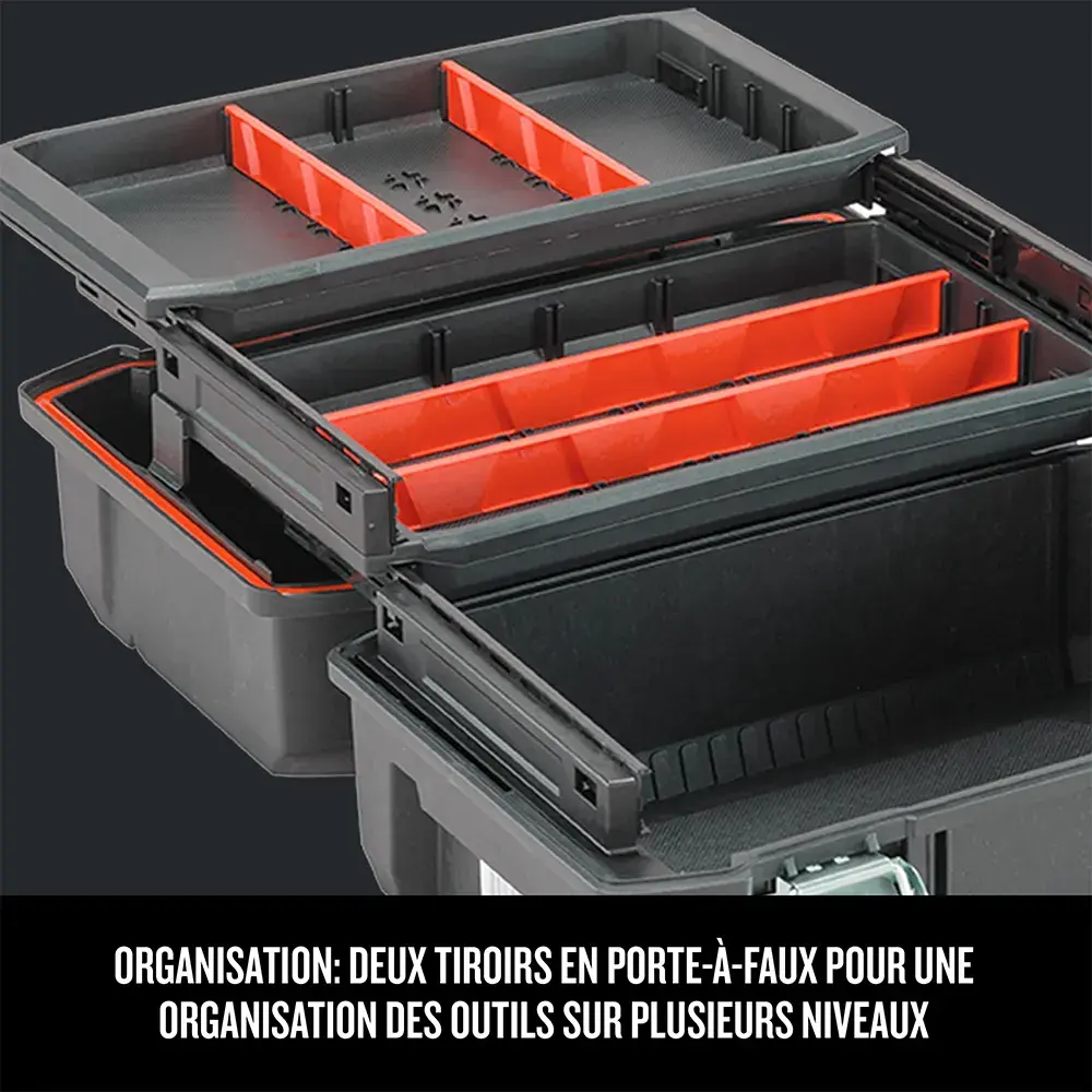 Organisation : deux tiroirs en porte-à-faux pour une organisation des outils sur plusieurs niveaux