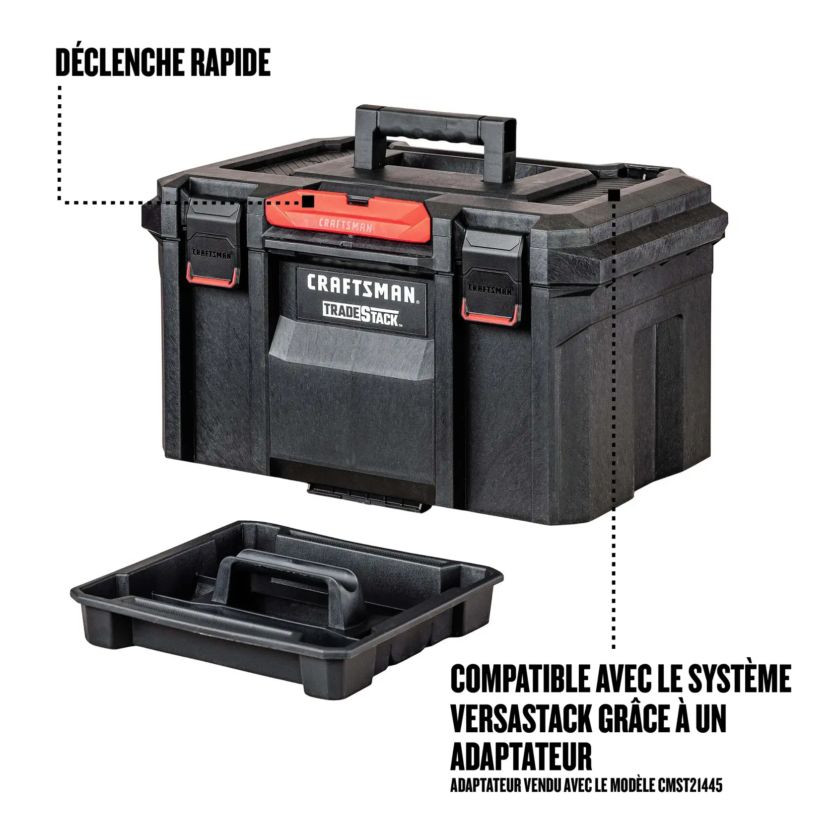 Déclenche rapide, compatible avec le système VERSASTACK grâce à un adaptateur. Adaptateur vendu avec le modèle CMST21445