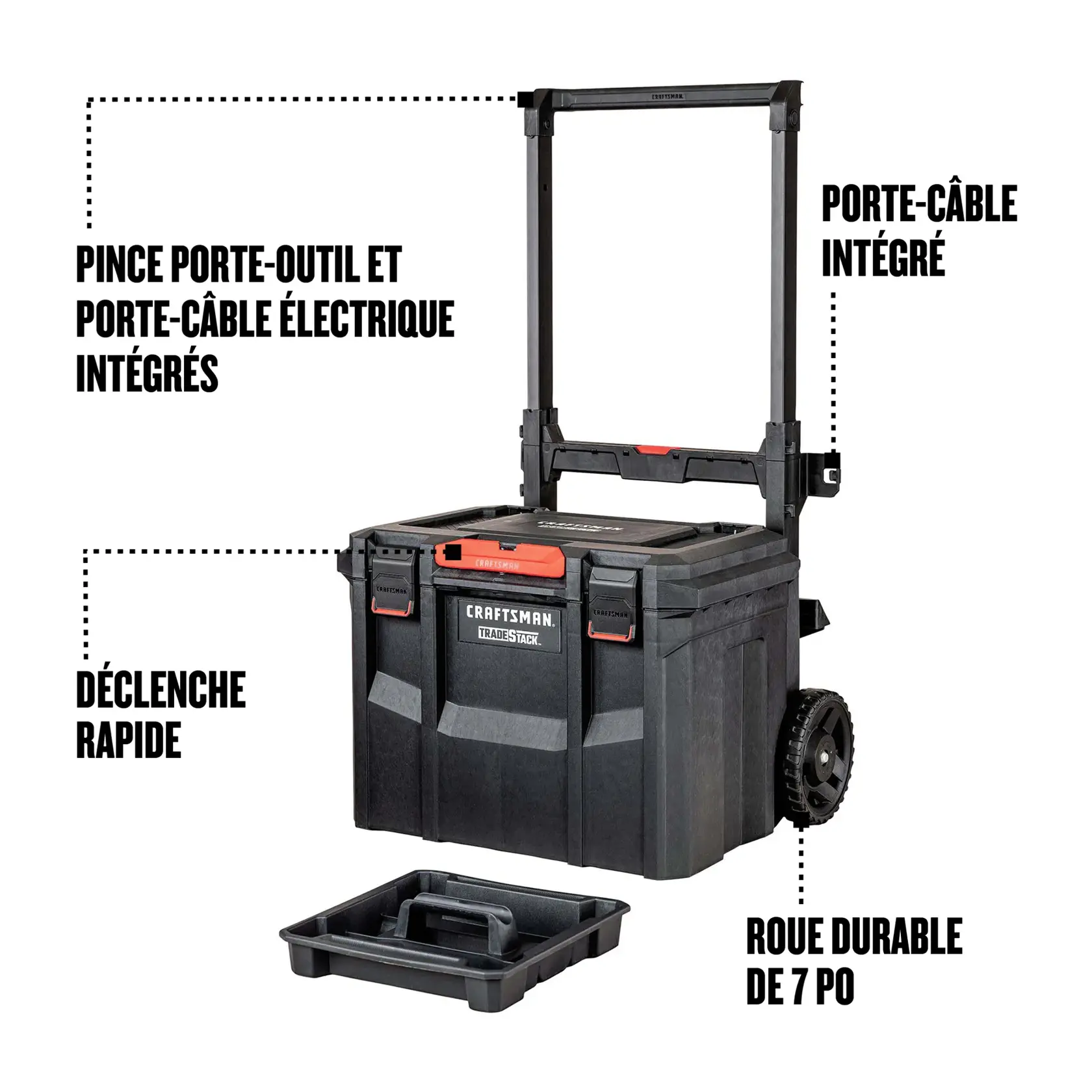Porte-câble intégré, pince porte-outil et porte-câble électrique intégrés, déclenche rapide, roue durable de 7 pouces