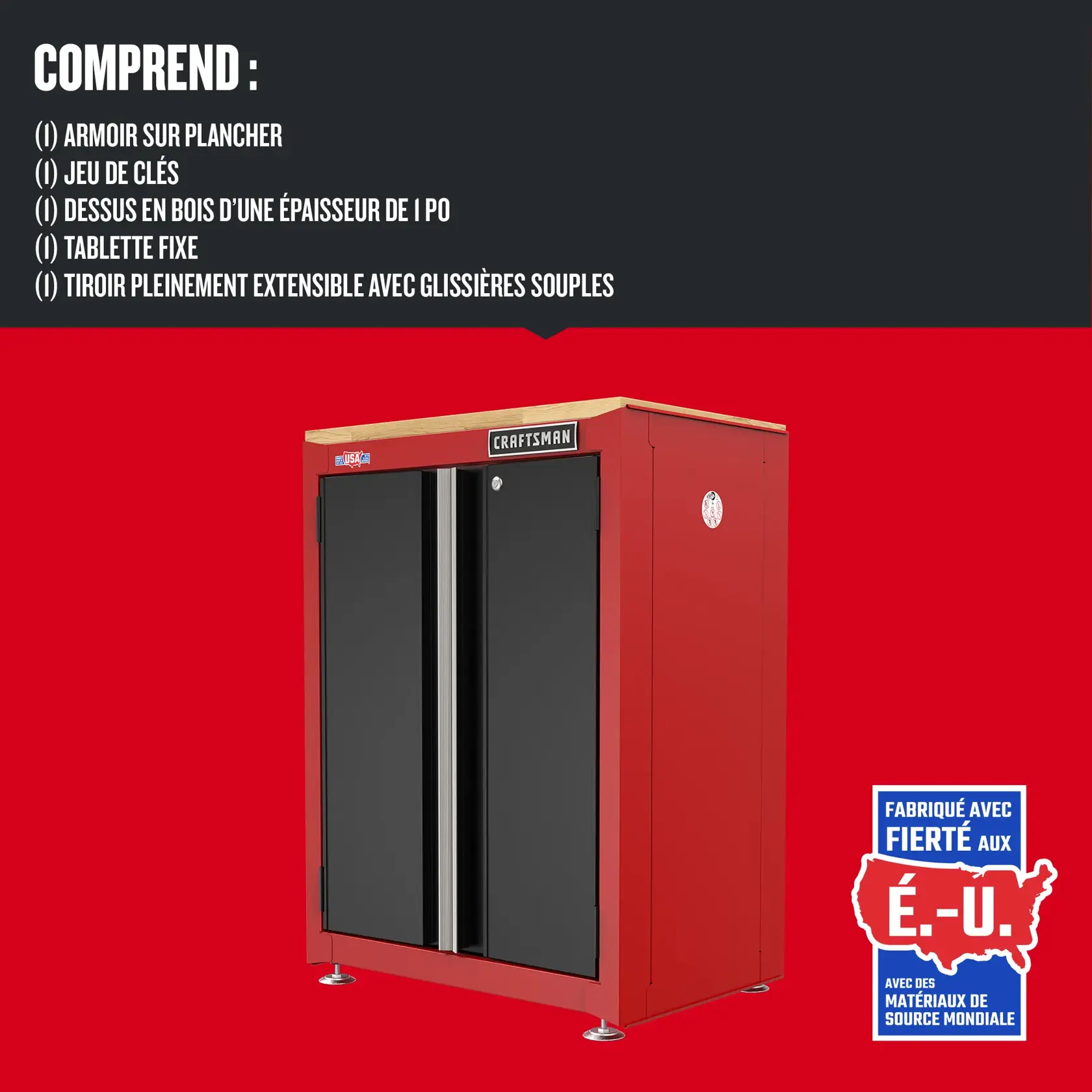 Contenu de l'armoire sur plancher CRAFTSMAN