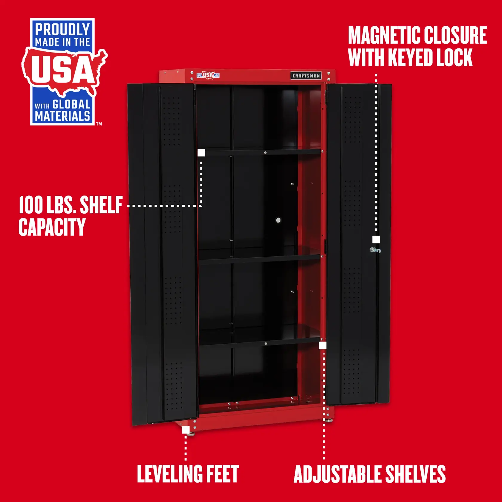 Graphic of CRAFTSMAN Storage: Cabinets & Chests Rolling highlighting product features