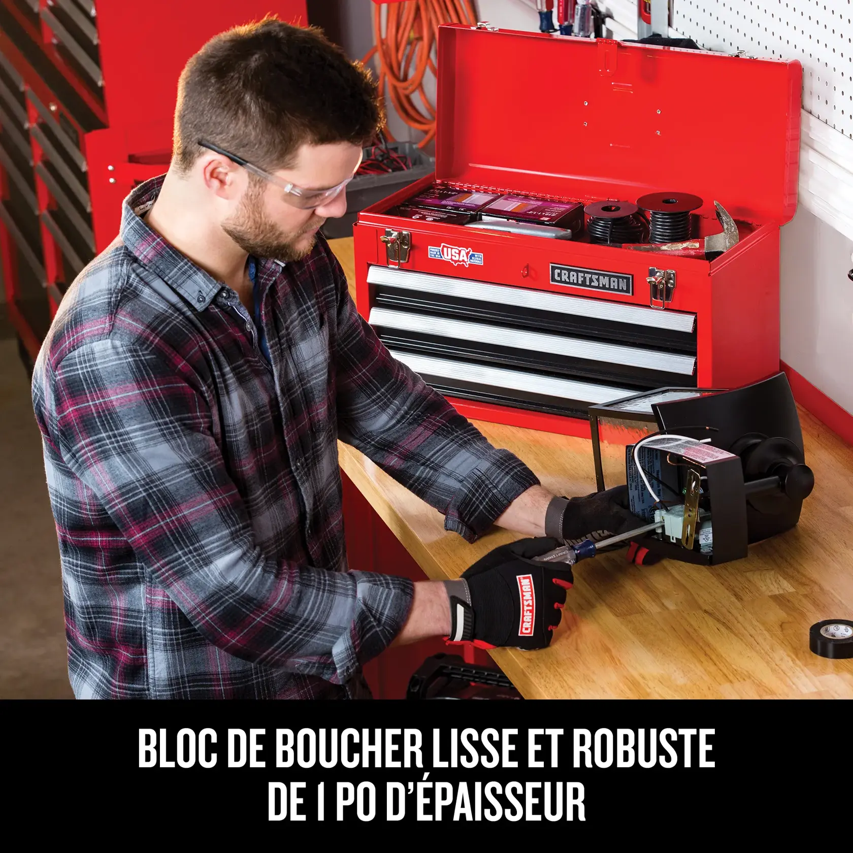 Caractèristiques des produits de la gamme de rangement CRAFTSMAN : Armoires murales et sur plancher avec roues