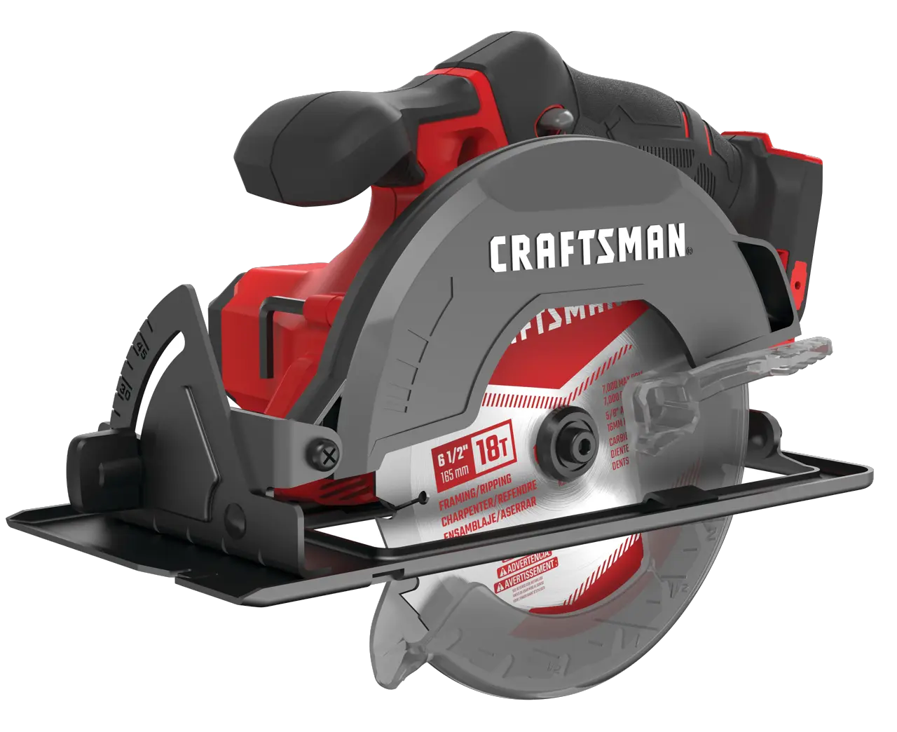 Left profile of 20 volt cordless 6 1 half inch circular saw.
