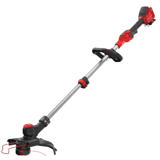 Left profile of 20 volt cordless 13 inch weedwacker string trimmer edger with push button feed.