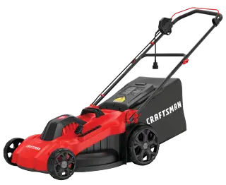 Profile of 13 amp 20 inch corded 3 in 1 lawn mower.