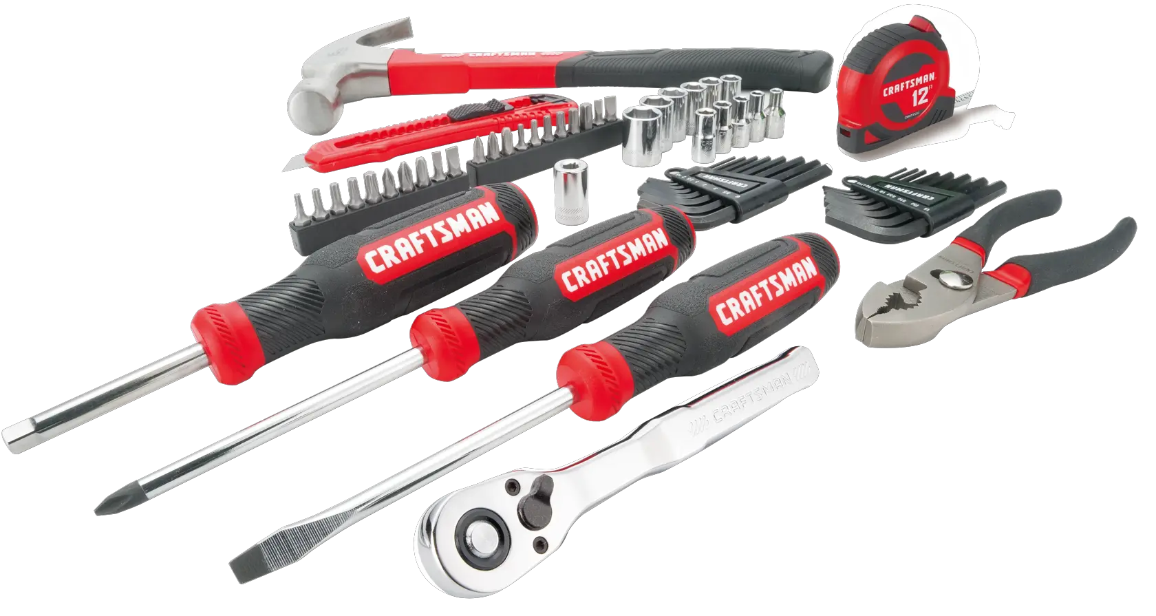 CRAFTSMAN 57 Piece Mechanics Tool Set Laid Out on White Background