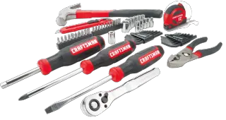 CRAFTSMAN 57 Piece Mechanics Tool Set Laid Out on White Background